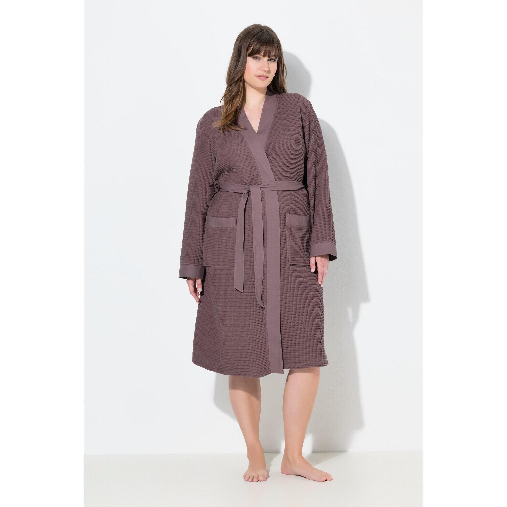 Damskie Szlafrok kołnierz szalowy pasek pika waflowa długi rękaw