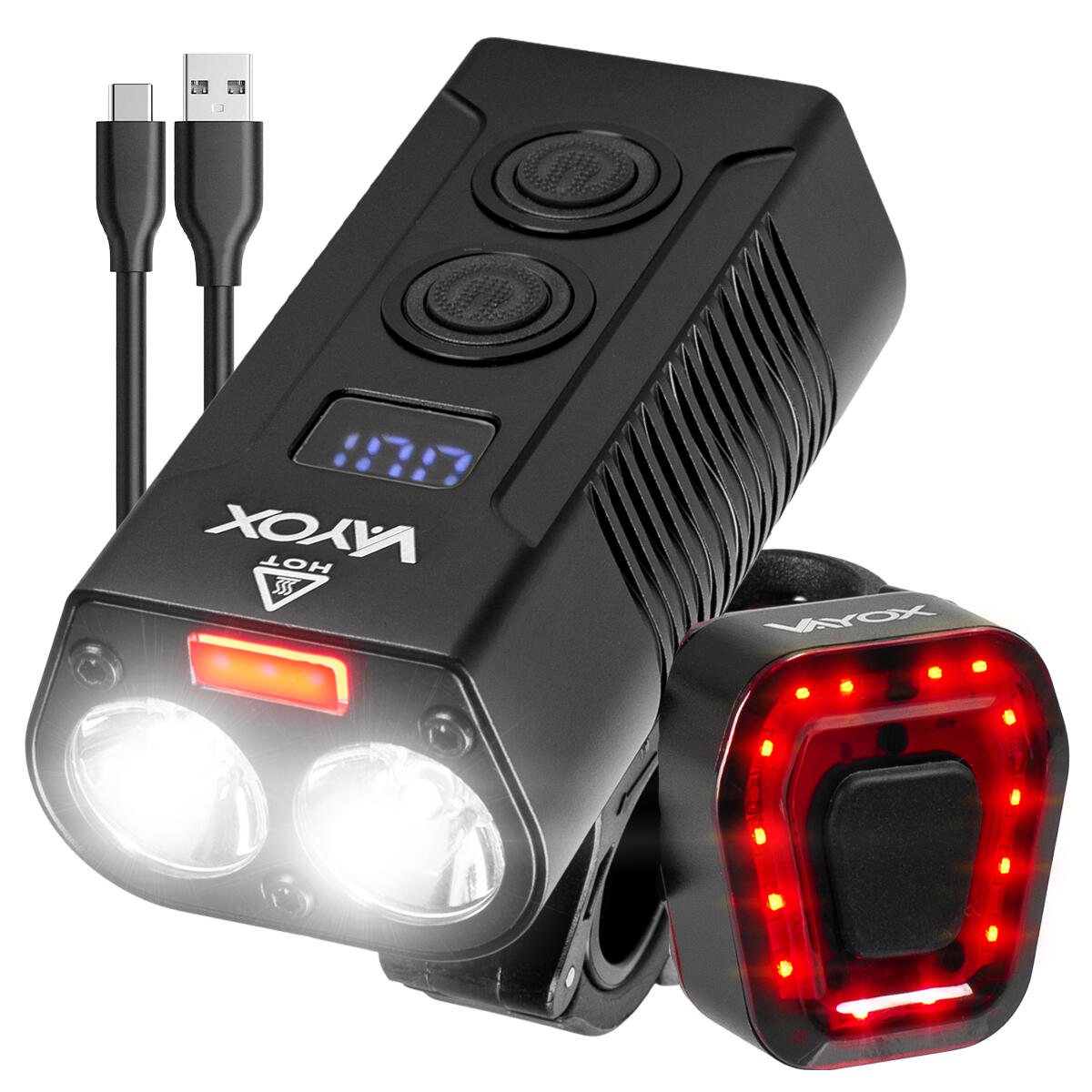 Zestaw lampek rowerowych VAYOX VA0045 + VA0048 przednia i tylna, Powerbank