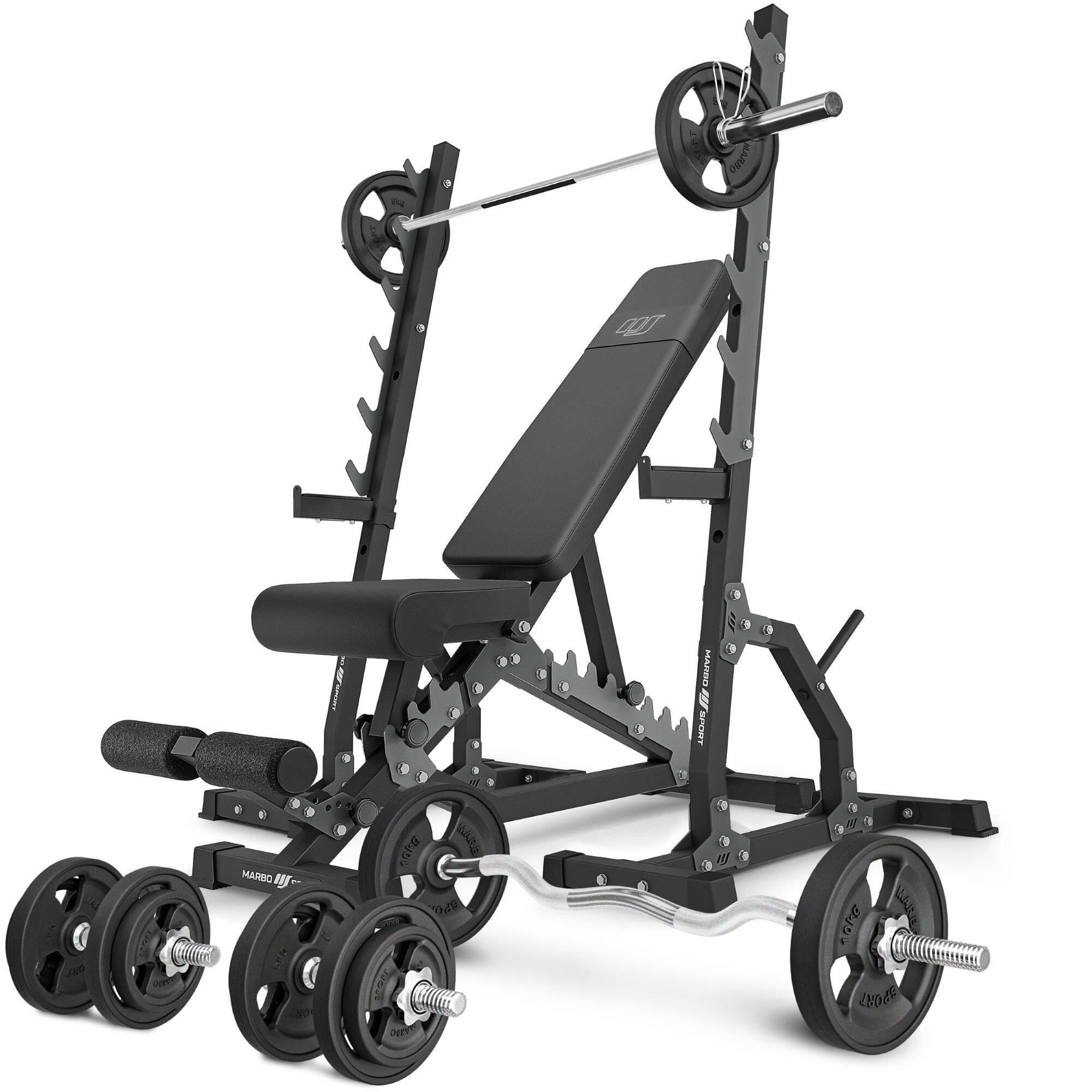 Zestaw do treningu siłowego Marbo Sport ławka regulowana i dodatkowe akcesoria