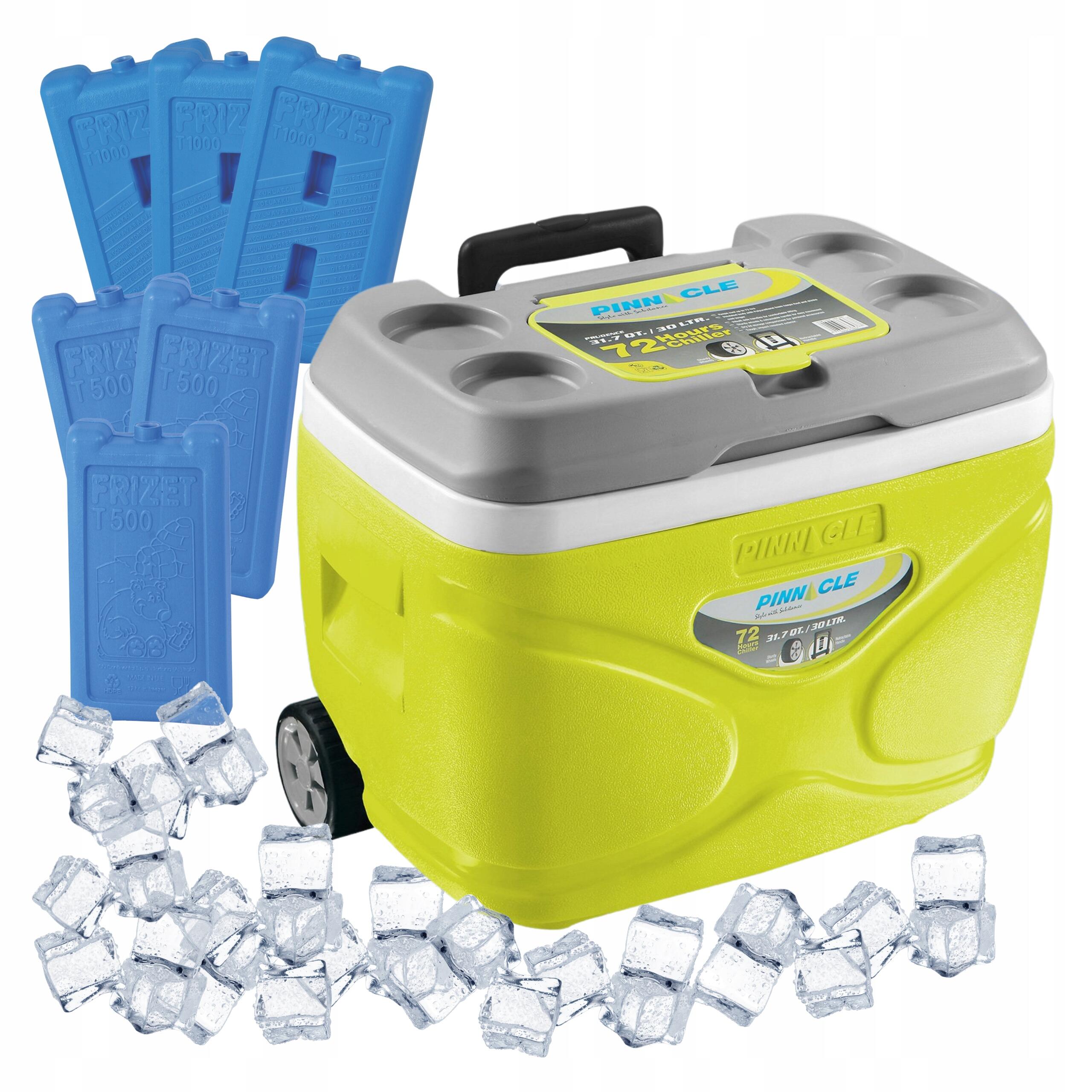 Lodówka turystyczna kółka Pinnacle 30L lime + 6 wkładów 3x 1000ml 3x 500ml