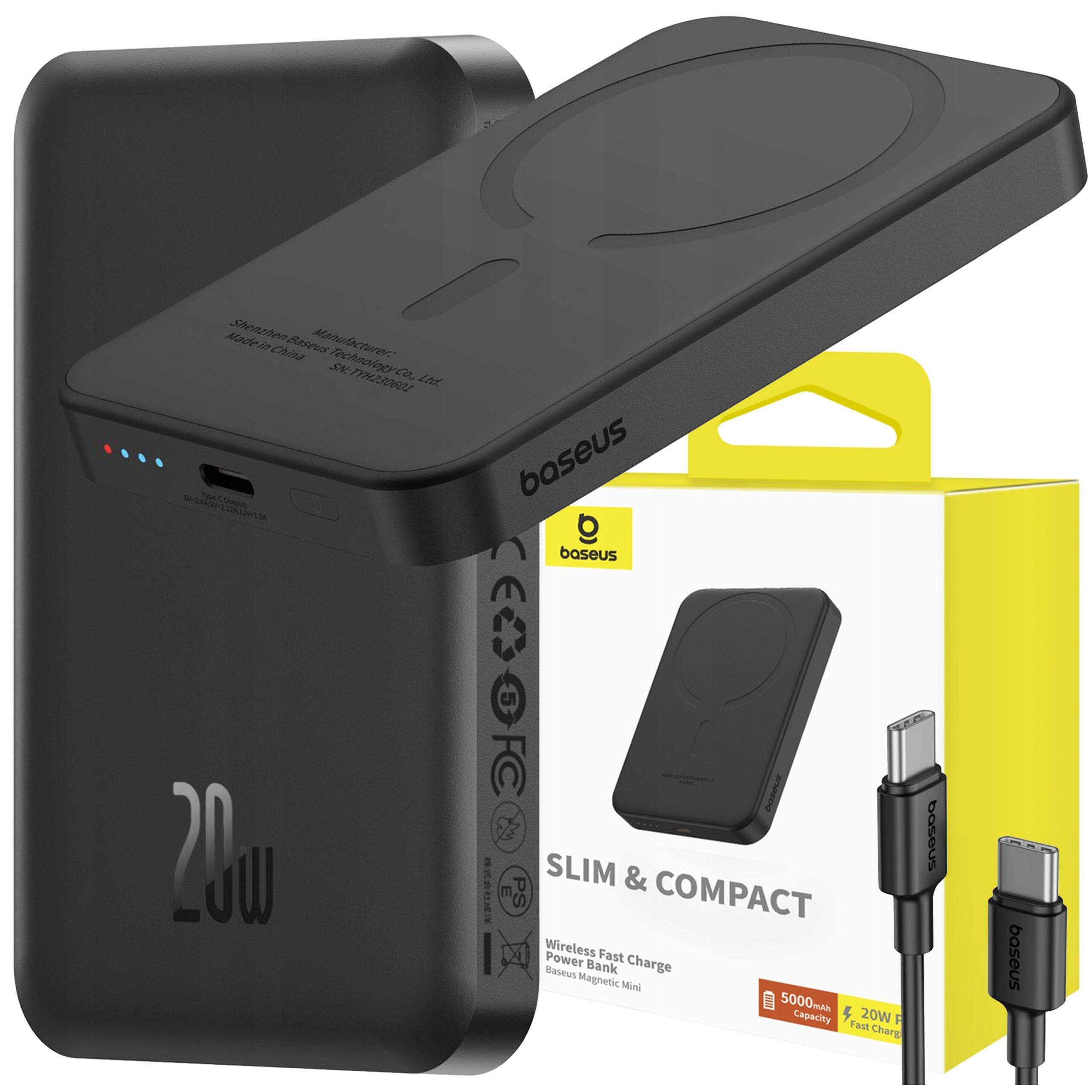 Powerbank mini indukcyjny z magsafe Baseus 5000 mAh 20W magnetyczny + kabel