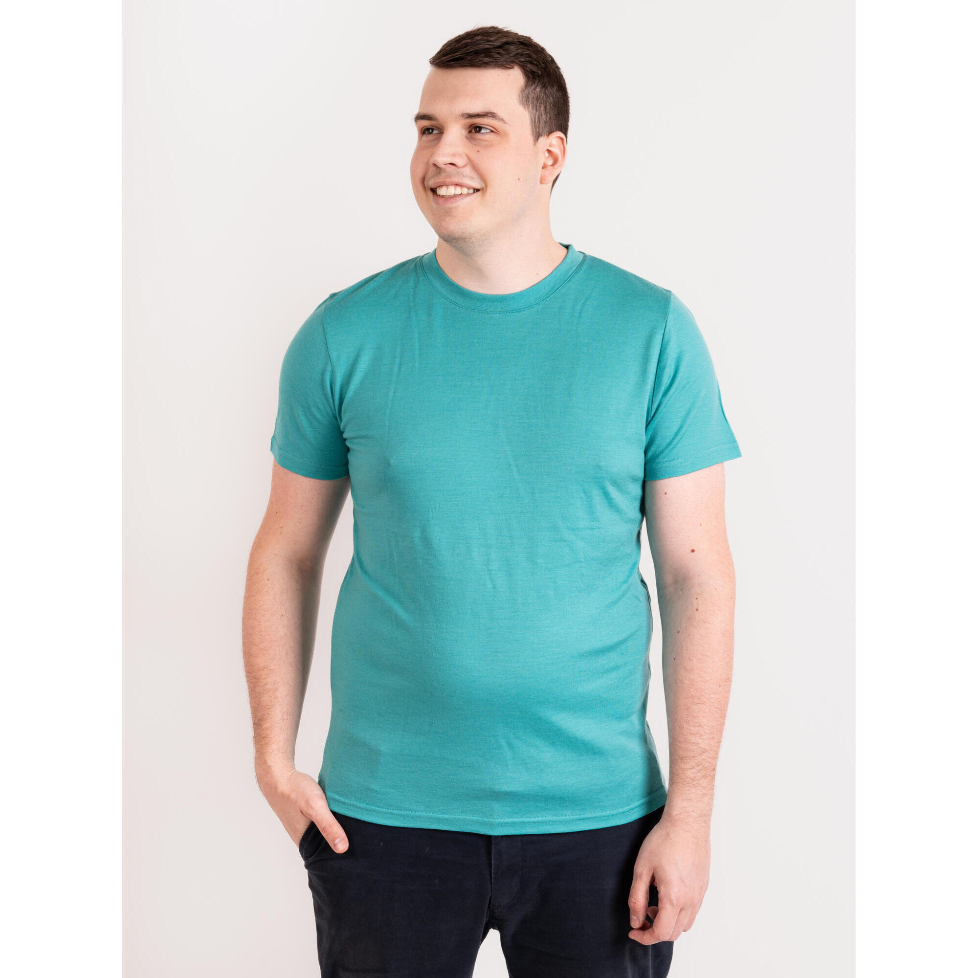 Pánské merino triko s krátkým rukávem Nature, Aqua