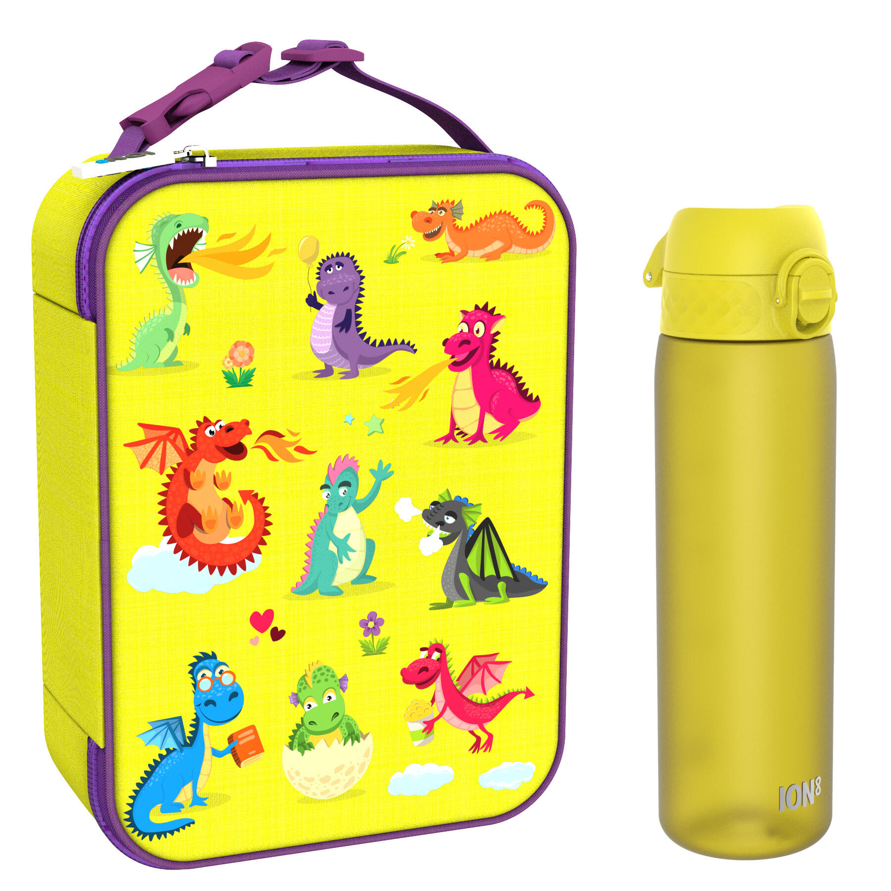 Zestaw śniadaniowy do szkoły ION8 Dragons. Lunchbag i bidon 500ml z RECYCLON