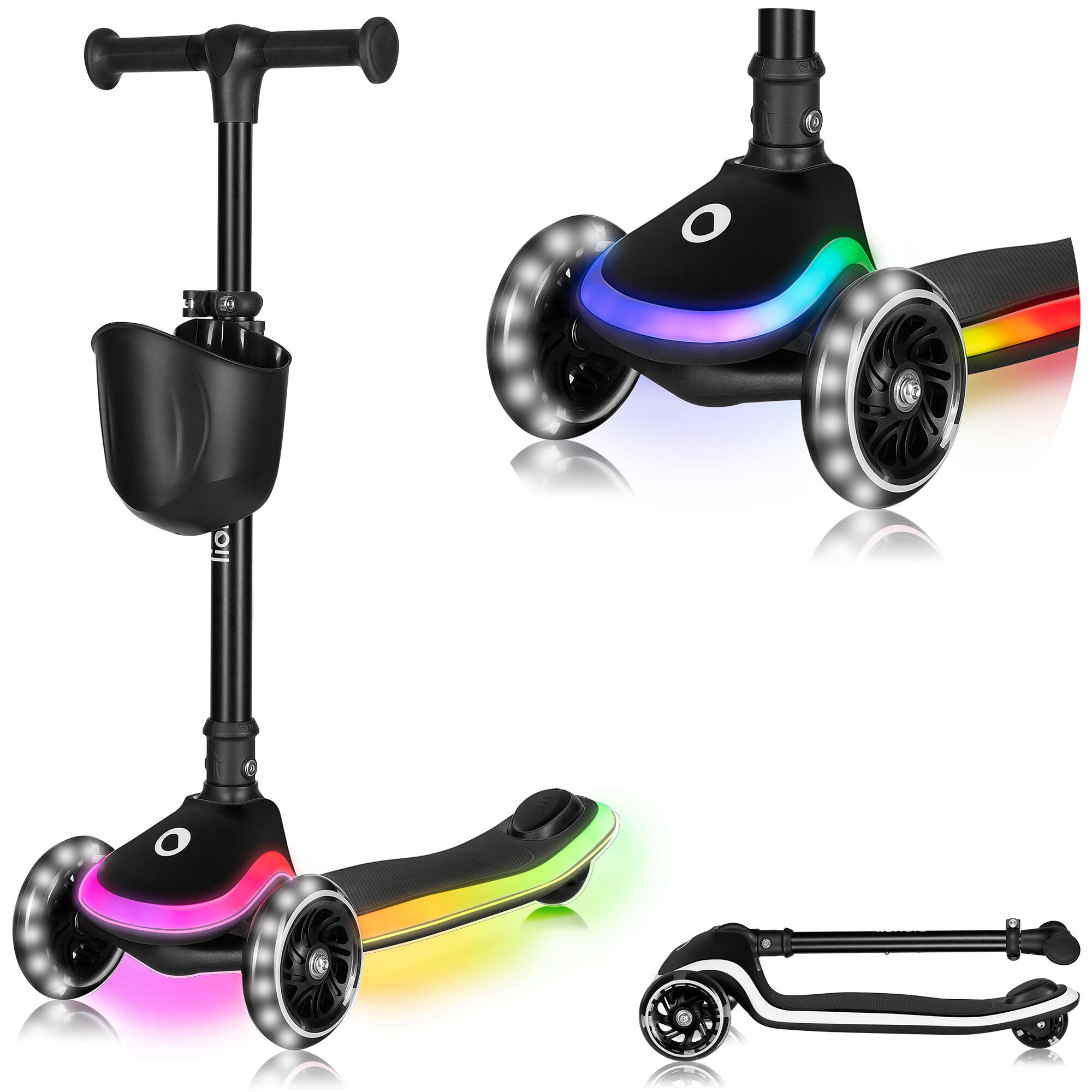 Hulajnoga trzykołowa RGB dla dzieci Mey - Składana i regulowana, Czarna