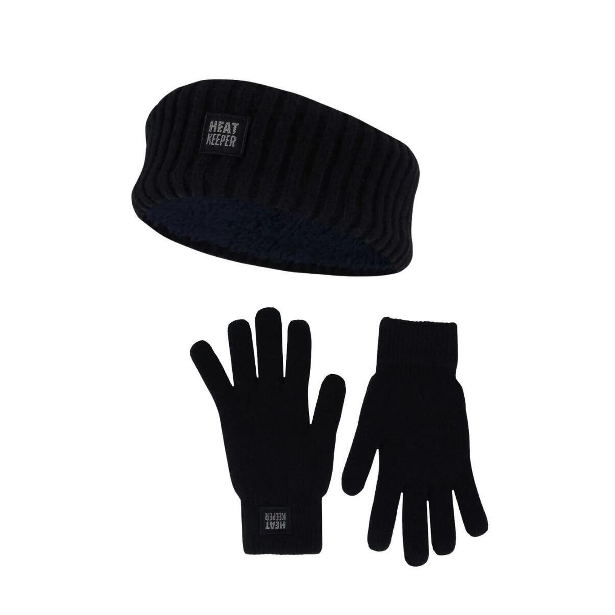Zimowy zestaw termiczny dla kobiet – opaska na głowę + rękawiczki – granatowy