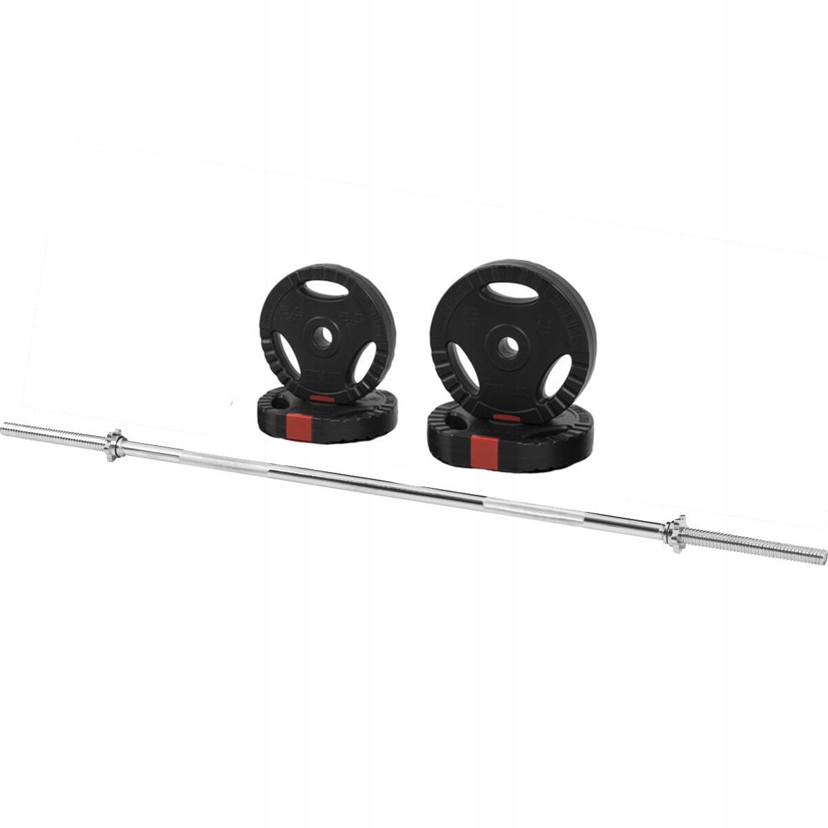 Sztanga 100 kg: gryf prosty + obciążenia bitumiczne z uchwytami