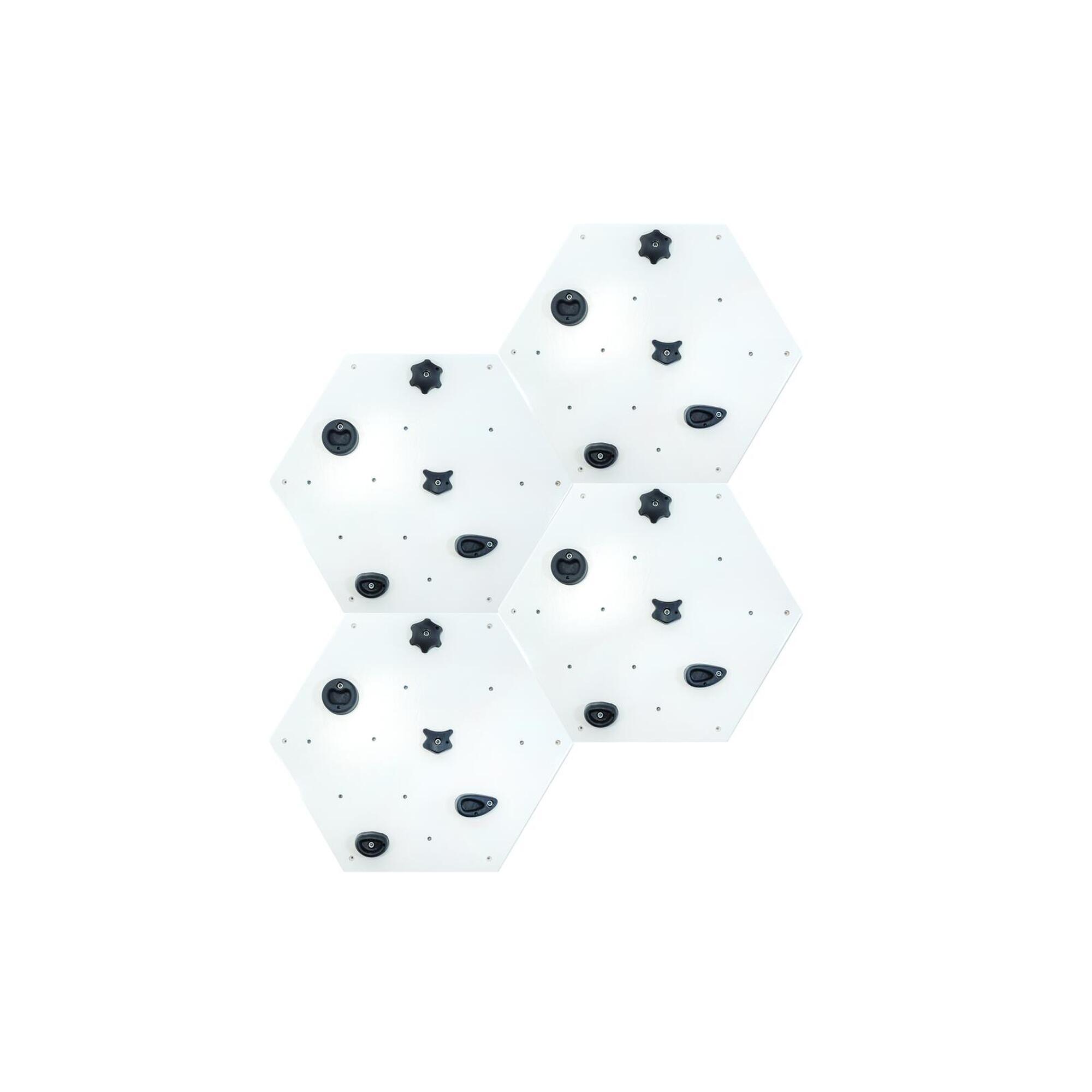 Zestaw sześciokątna ścianka wspinaczkowa biała 4x płyta + uchwyty UNDERFIT