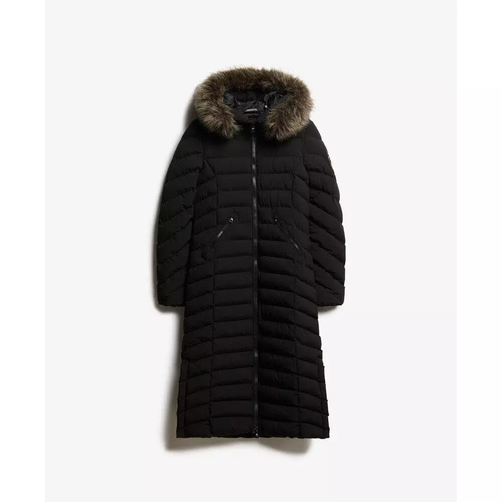 Długa kurtka z kapturem z sztucznego futra dla kobiet Superdry Fuji