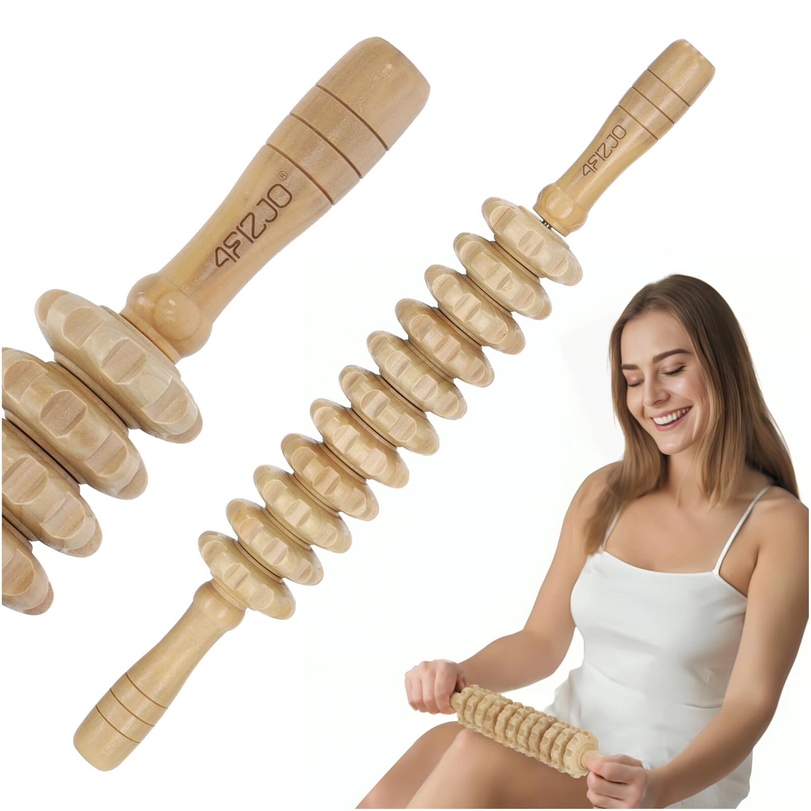 Drewniany wałek do masażu ciała antycellulitowy 4FIZJO