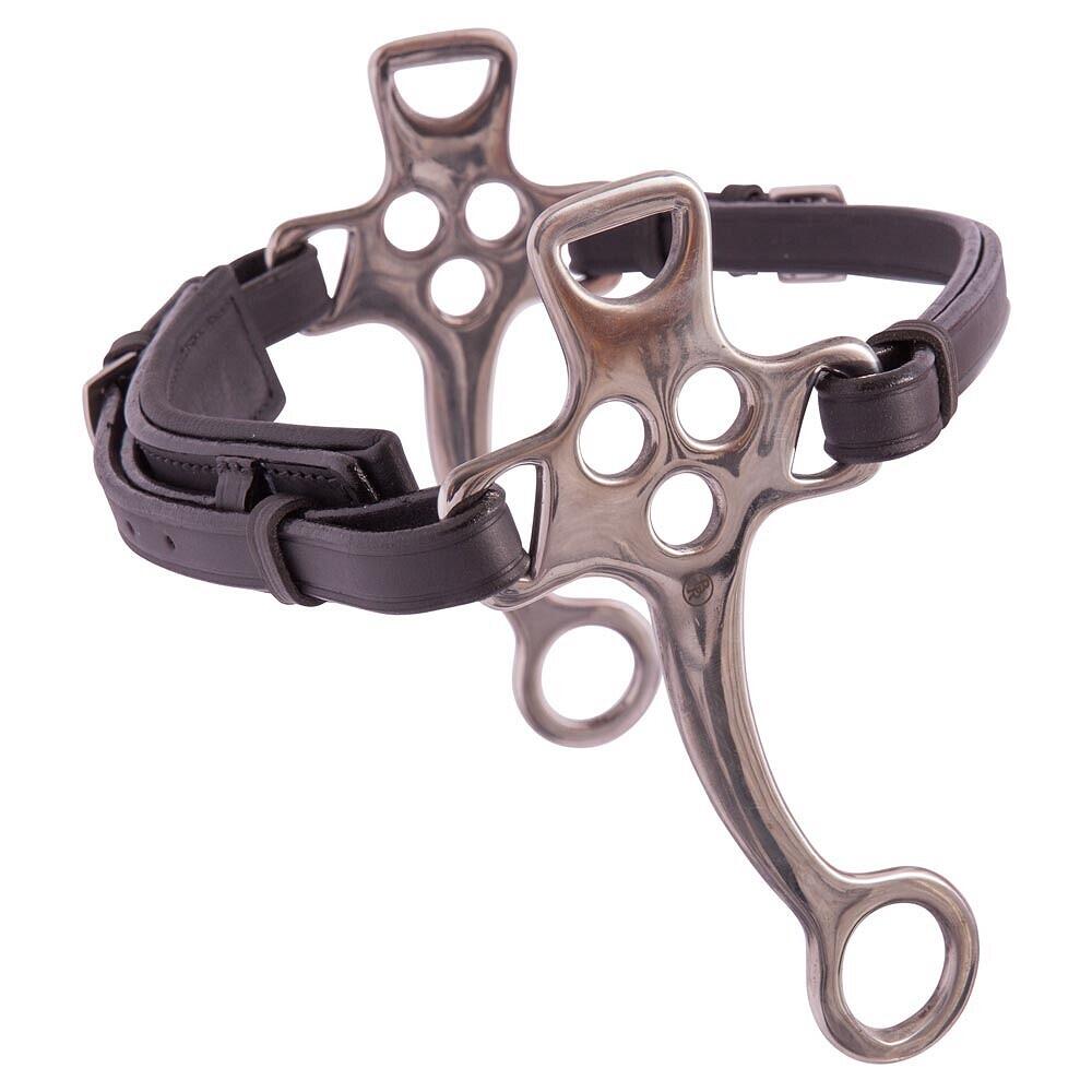 Wędzidło typu Hackamore ze stali nierdzewnej ze skórzanym, podwójnym nachrapniki