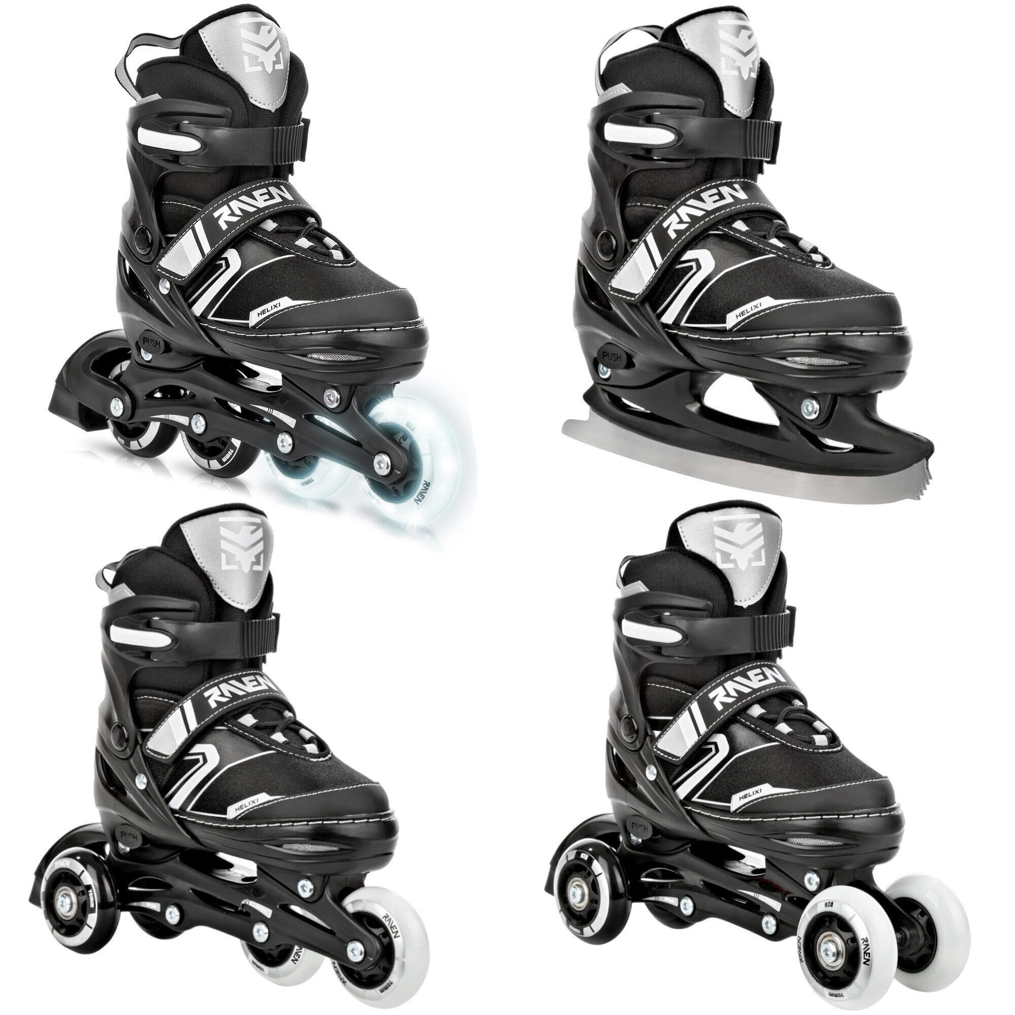 Rolki Łyżwy Wrotki 4w1 Regulowane Raven Helixi Kółka LED
