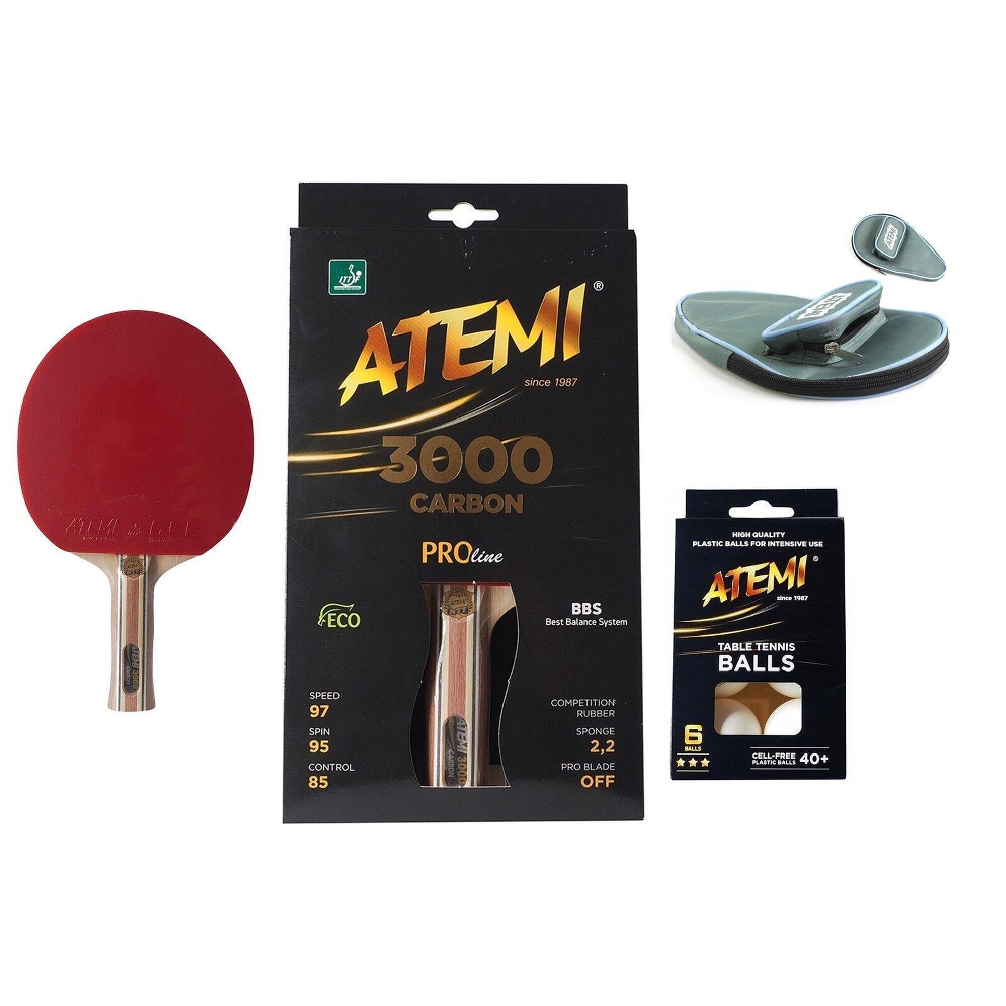 Rakietka do tenisa stołowego Atemi 3000 CV + pokrowiec + piłeczki Atemi***