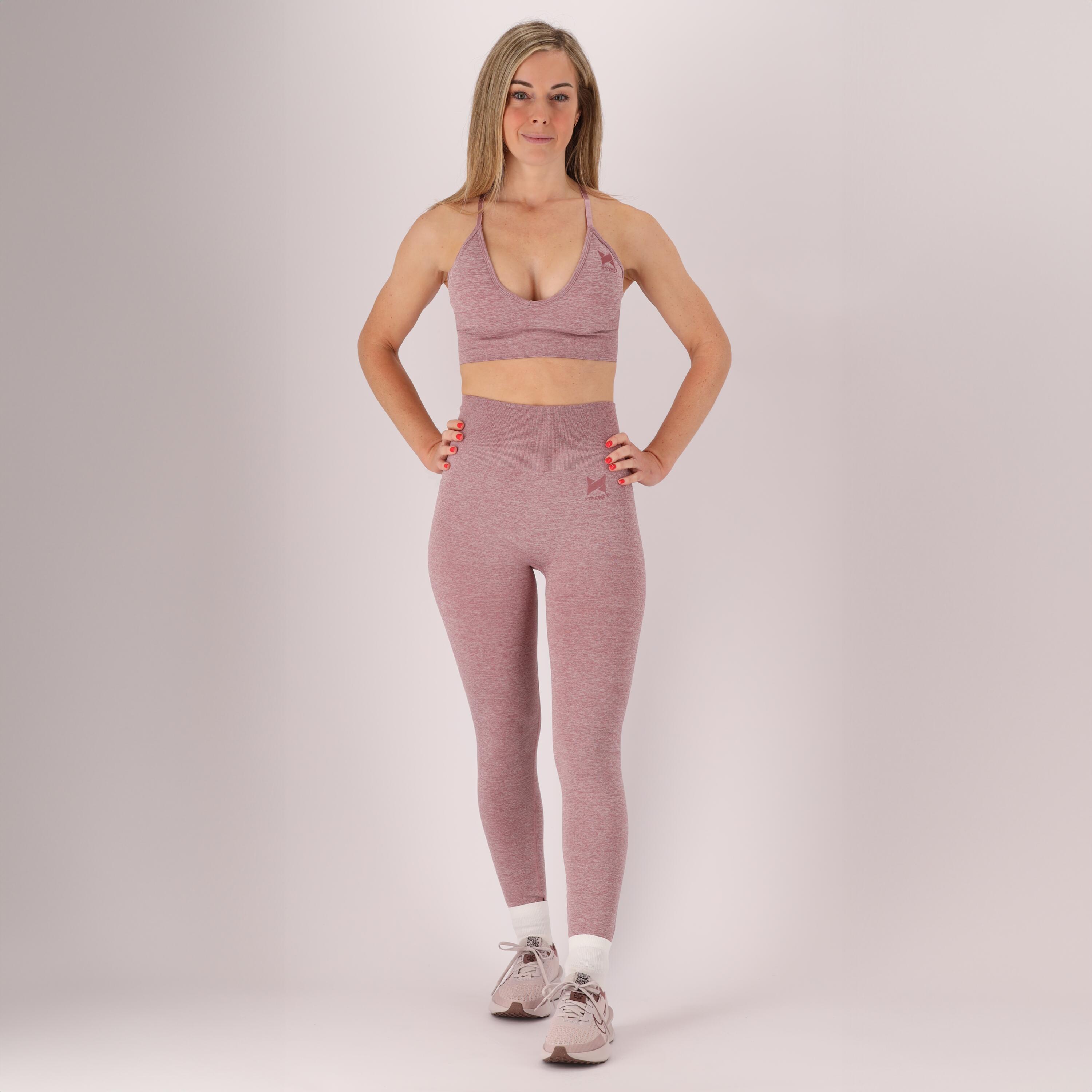Damski zestaw sportowy - Legginsy/Crop Top - Różowy