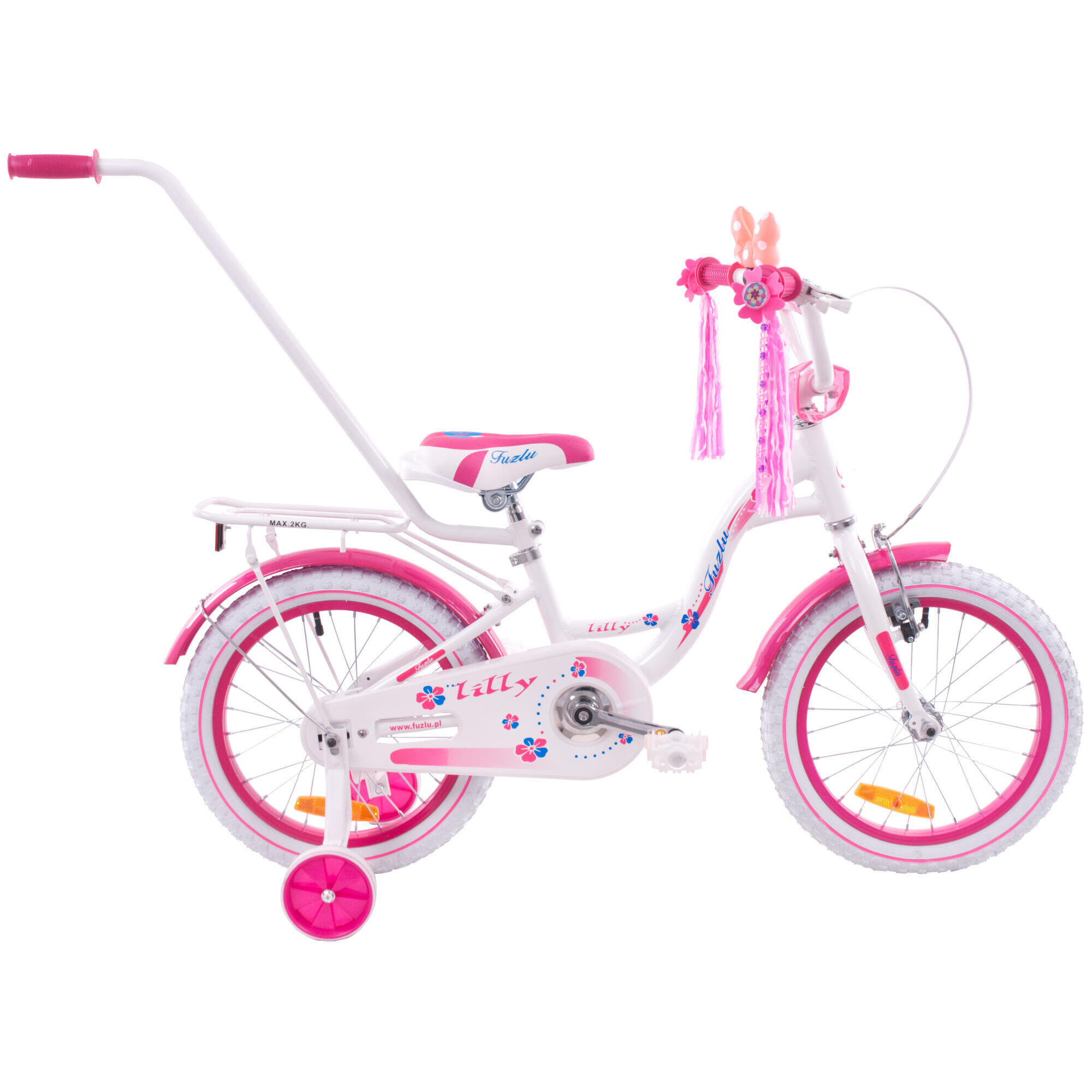 Rower dziecięcy 16 rowerek Fuzlu LILLY biało różowy aluminiowy