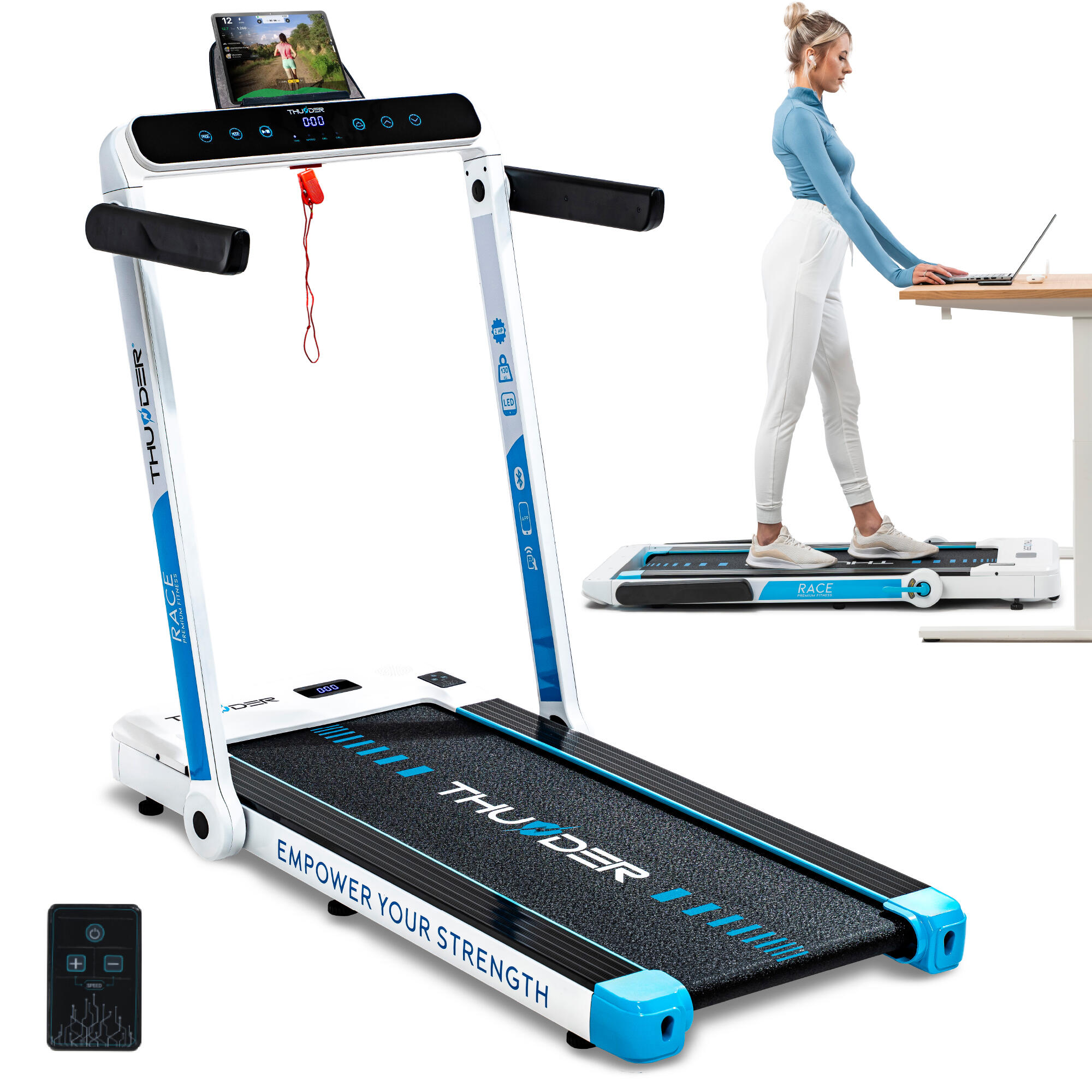 Bieżnia elektryczna do biegania składana Thunder RACE-WHITE 14 km/h