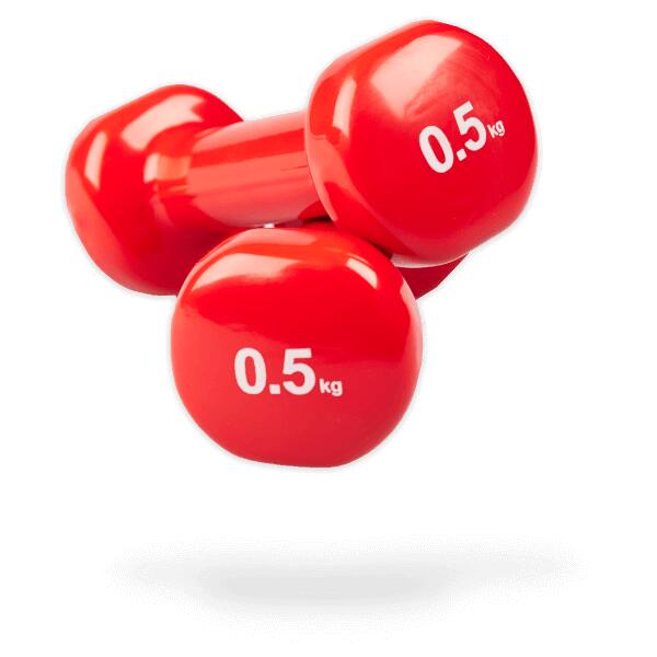 Hantle winylowe zestaw na 2 sztuki - 0,5 / 1 / 2 / 3 / 4 / 5 kg - czerwone