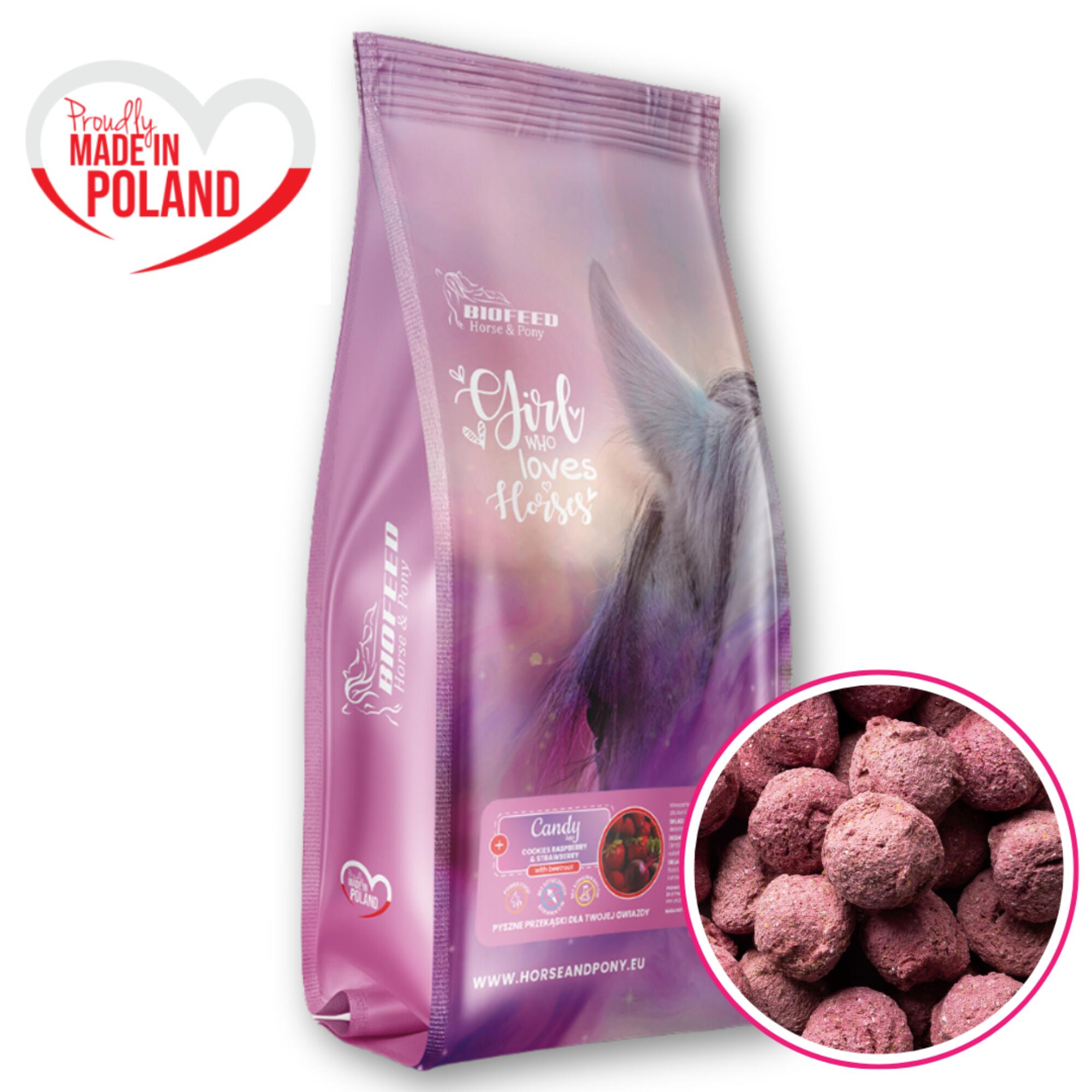 Cukierki dla konia Candy Cookies Strawberry&Raspberry BioFeed 900g
