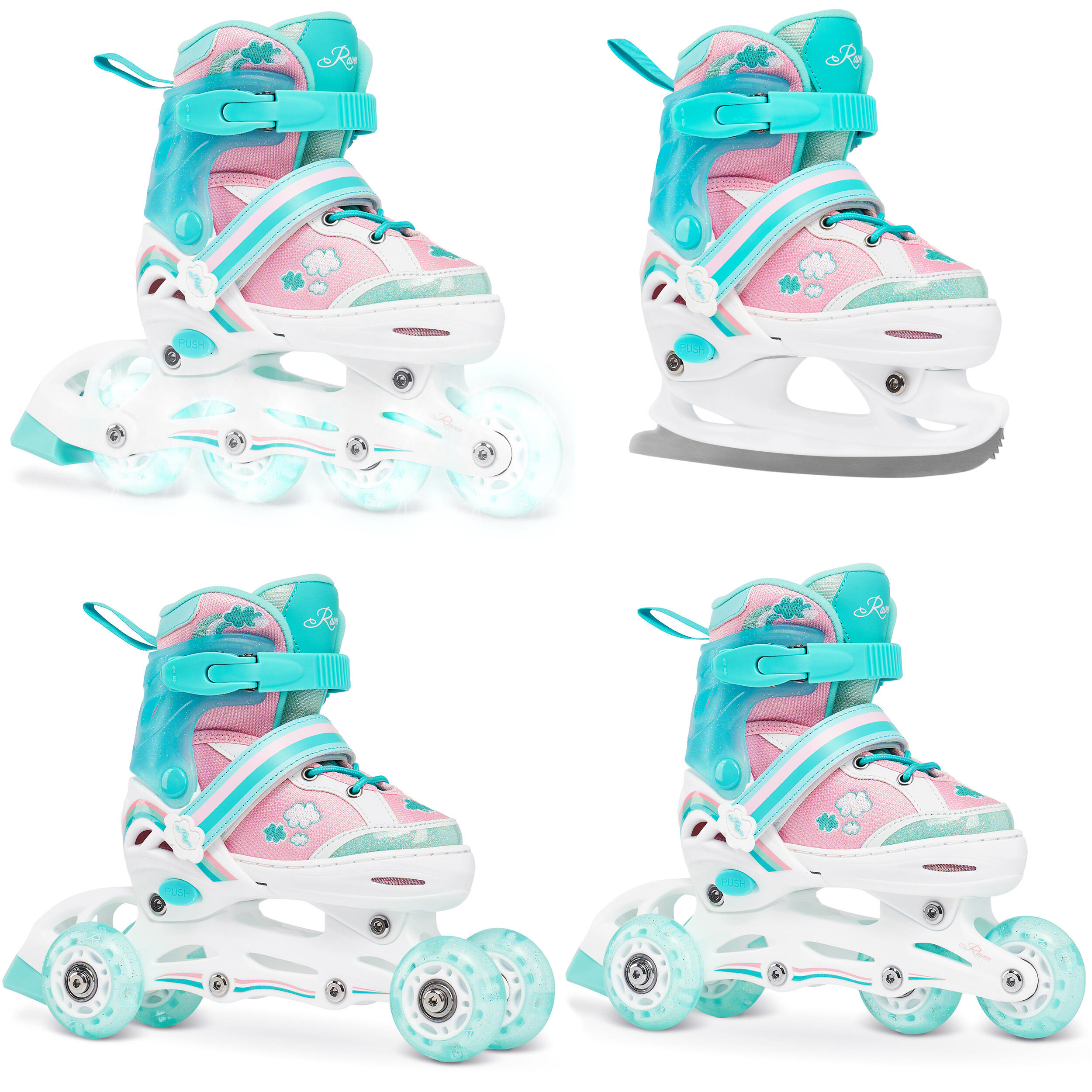 Rolki Wrotki Łyżwy Figurowe Regulowane 4w1 Raven Zoya Kółka LED