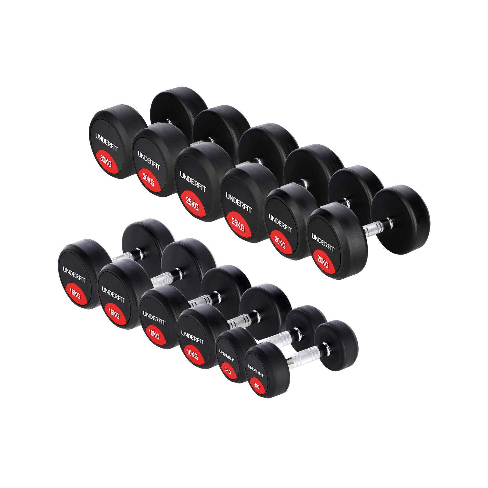 Zestaw hantli gumowanych UNDERFIT 2 x 5-30 kg 6 par (212 kg) siłownia