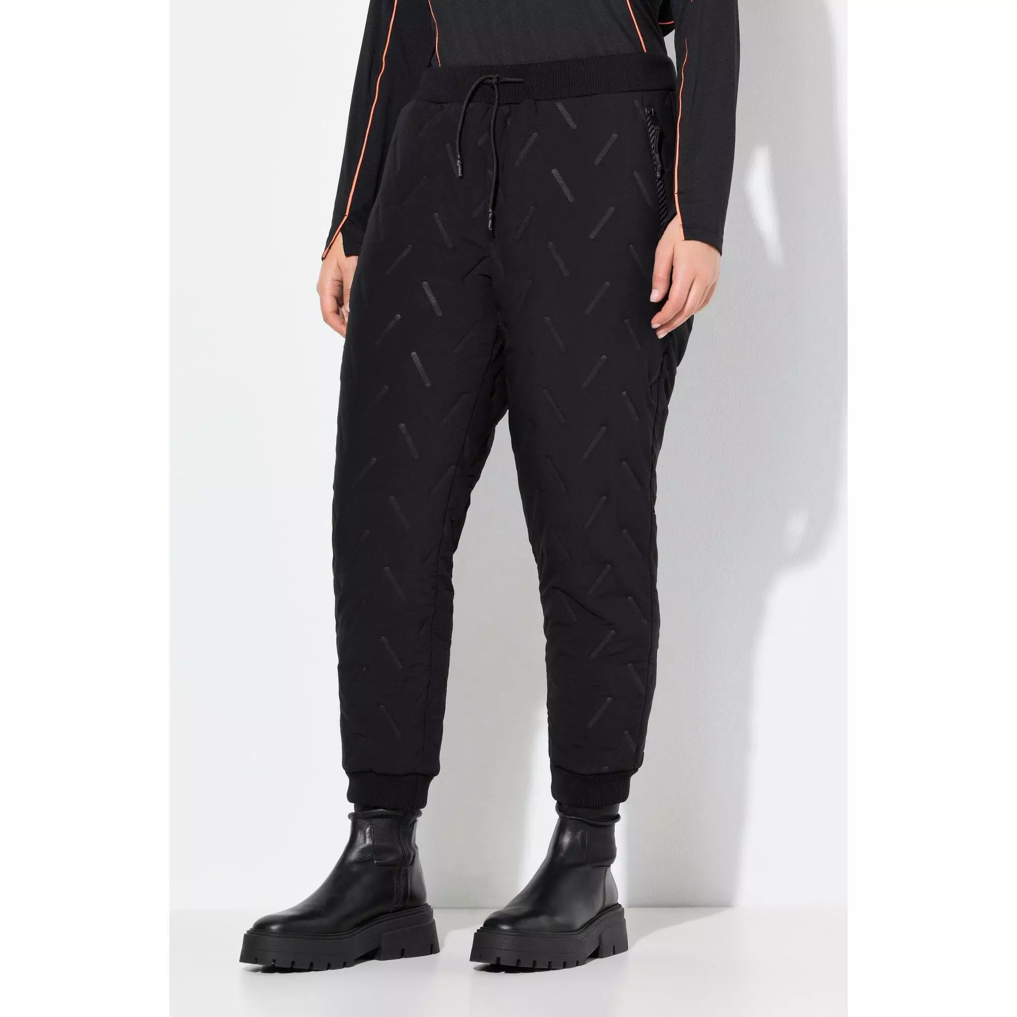 Damskie Funkcyjne spodnie dresowe kieszenie na zamek rąbek prążkowany stretch