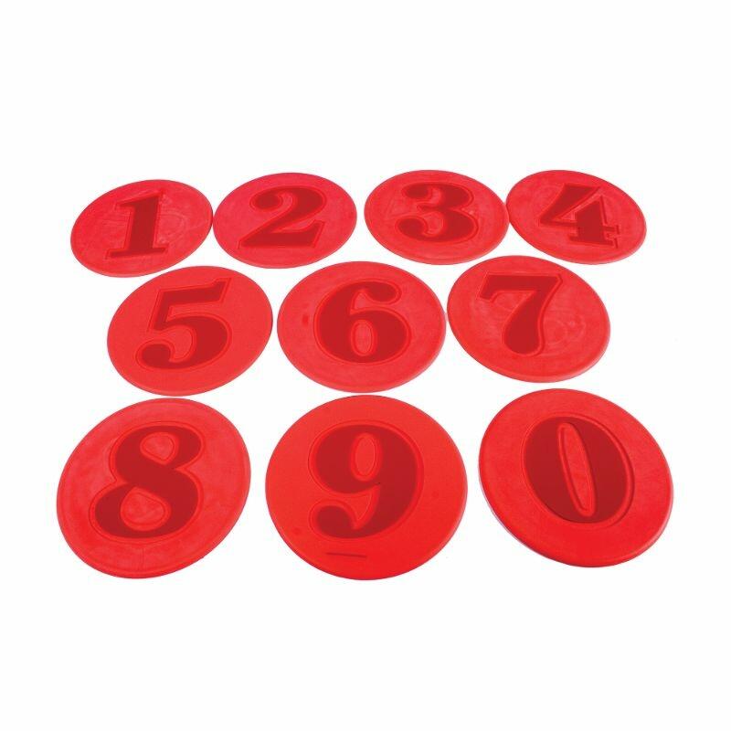 Zestaw oznaczeń na podłogę Amaya z numerami od 0 do 9, czerwony