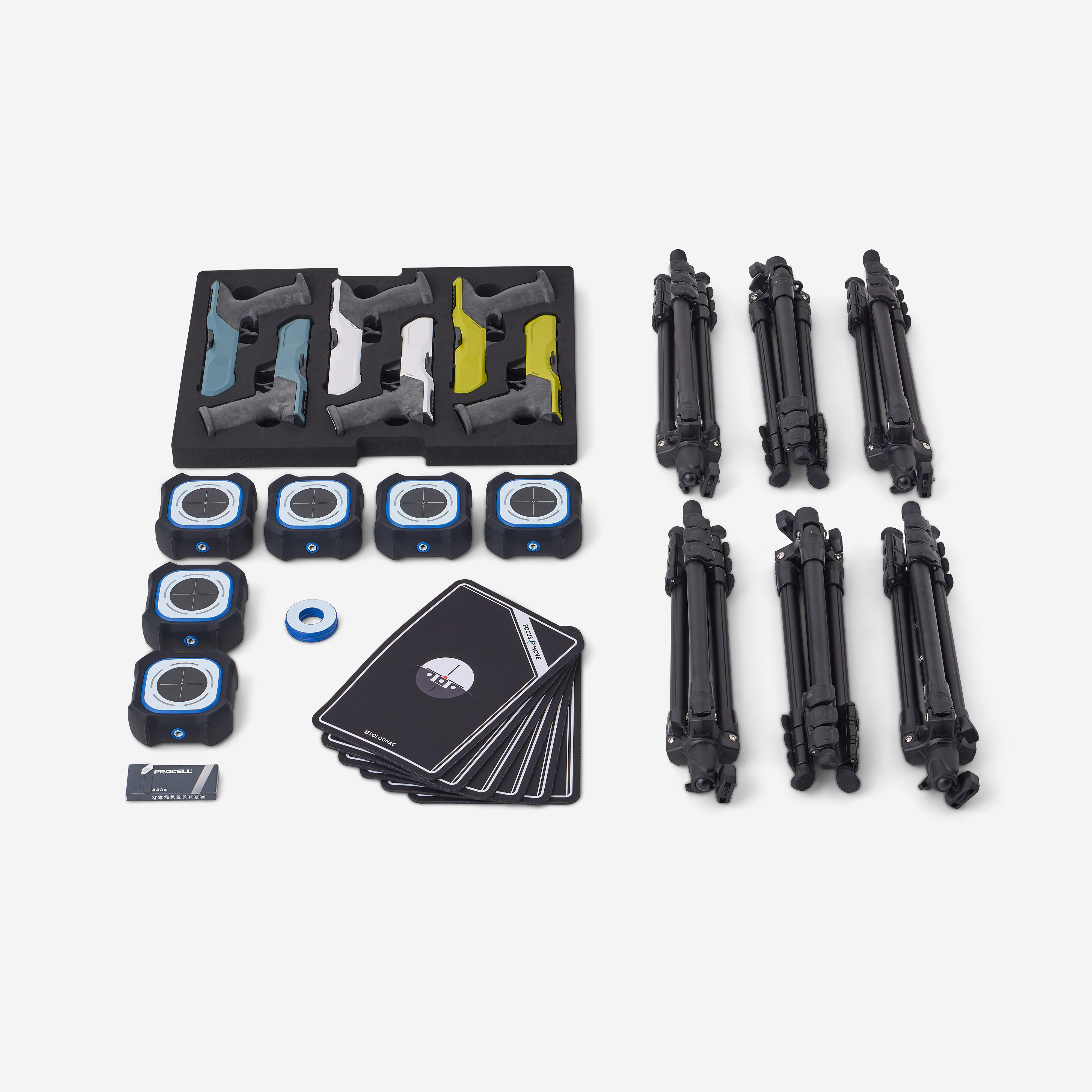 Zestaw laserowy 6 pistoletów, 6 tarcz, 6 trójnogów, 6 mat i walizka