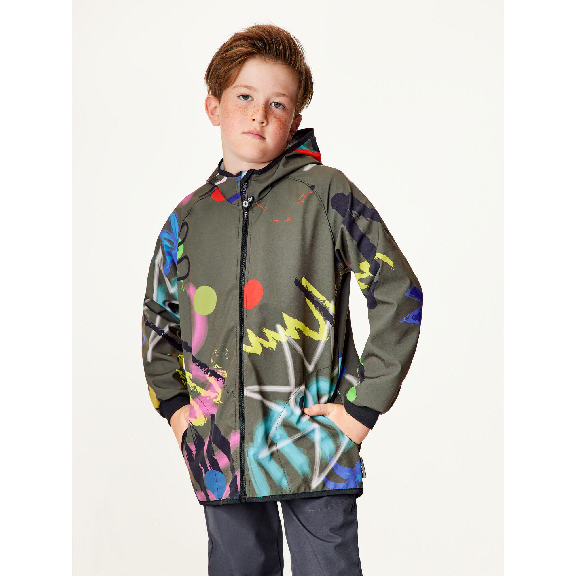 Kurtka softshellowa dziecięca bez ocieplenia elastyczna Basic, Khaki, Fantazie