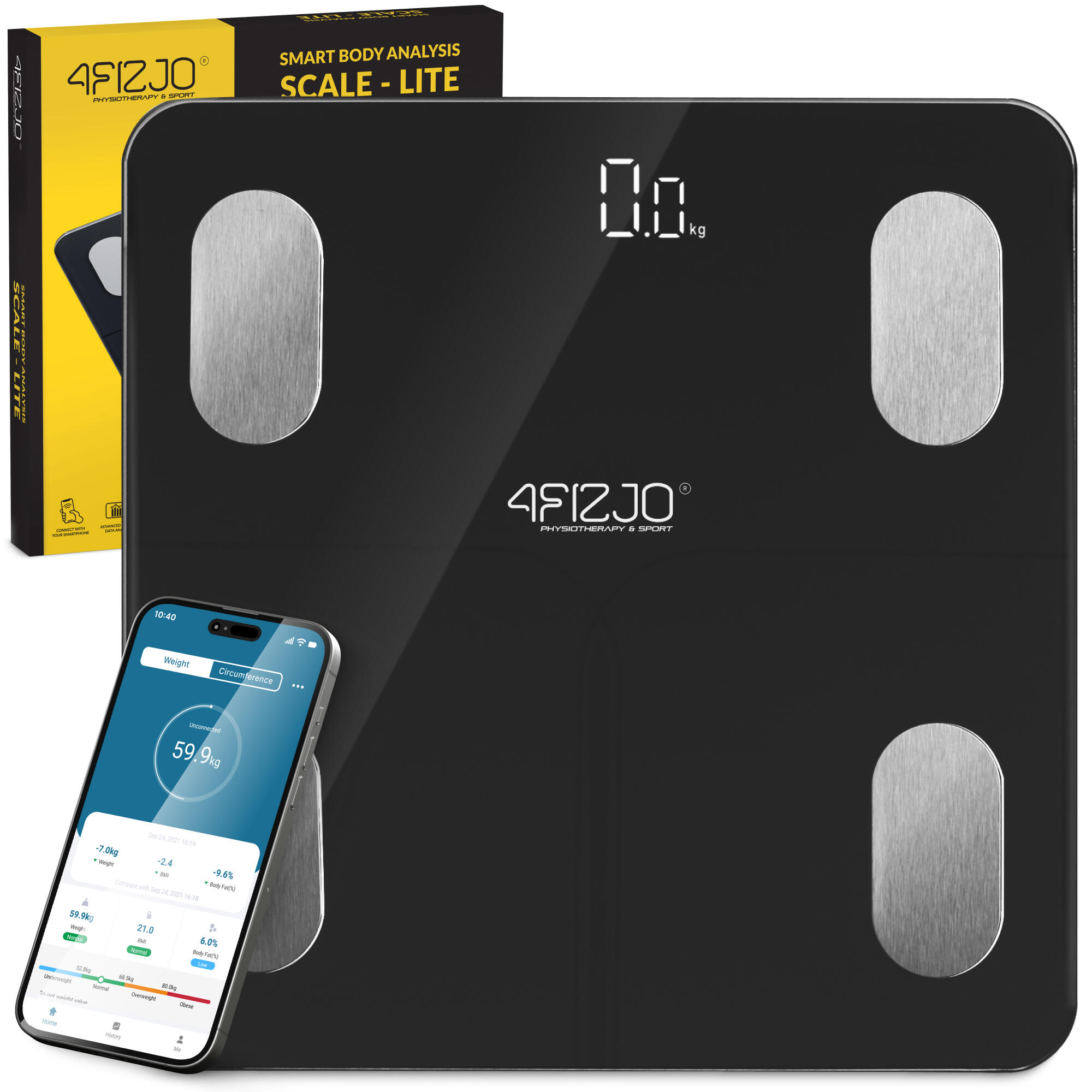 Waga łazienkowa z analizą ciała LITE 4FIZJO z aplikacją