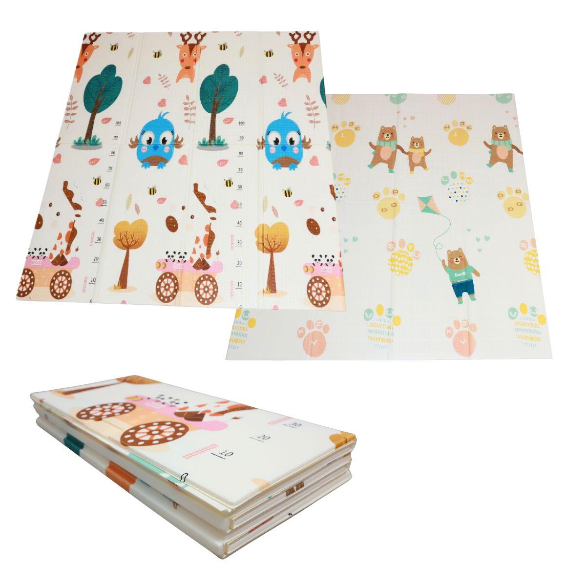 Mata piankowa składana dla dzieci 150x180x1cm - przyroda/misie