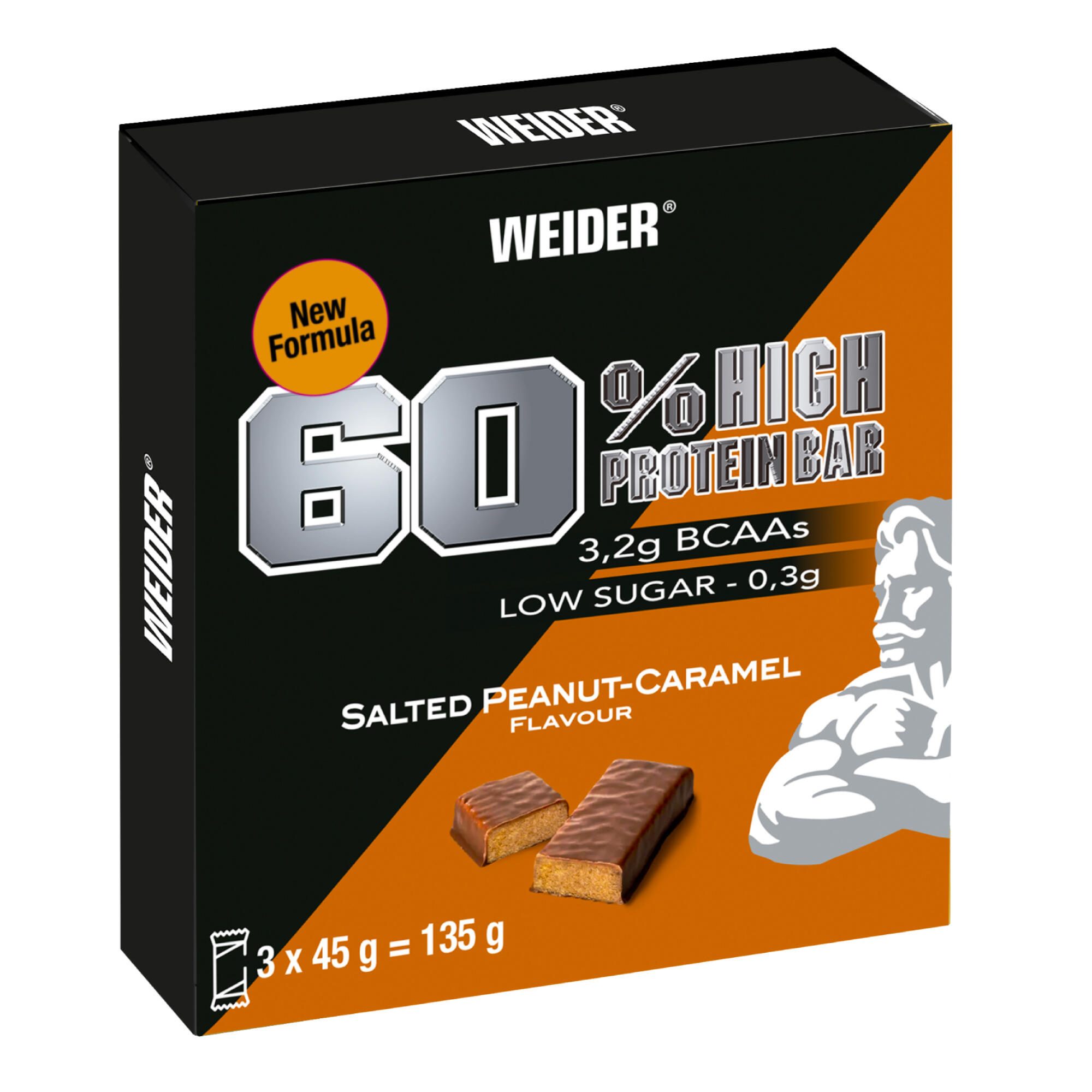 Baton proteinowy Weider 60% karmel masło orzechowe 3 sztuki