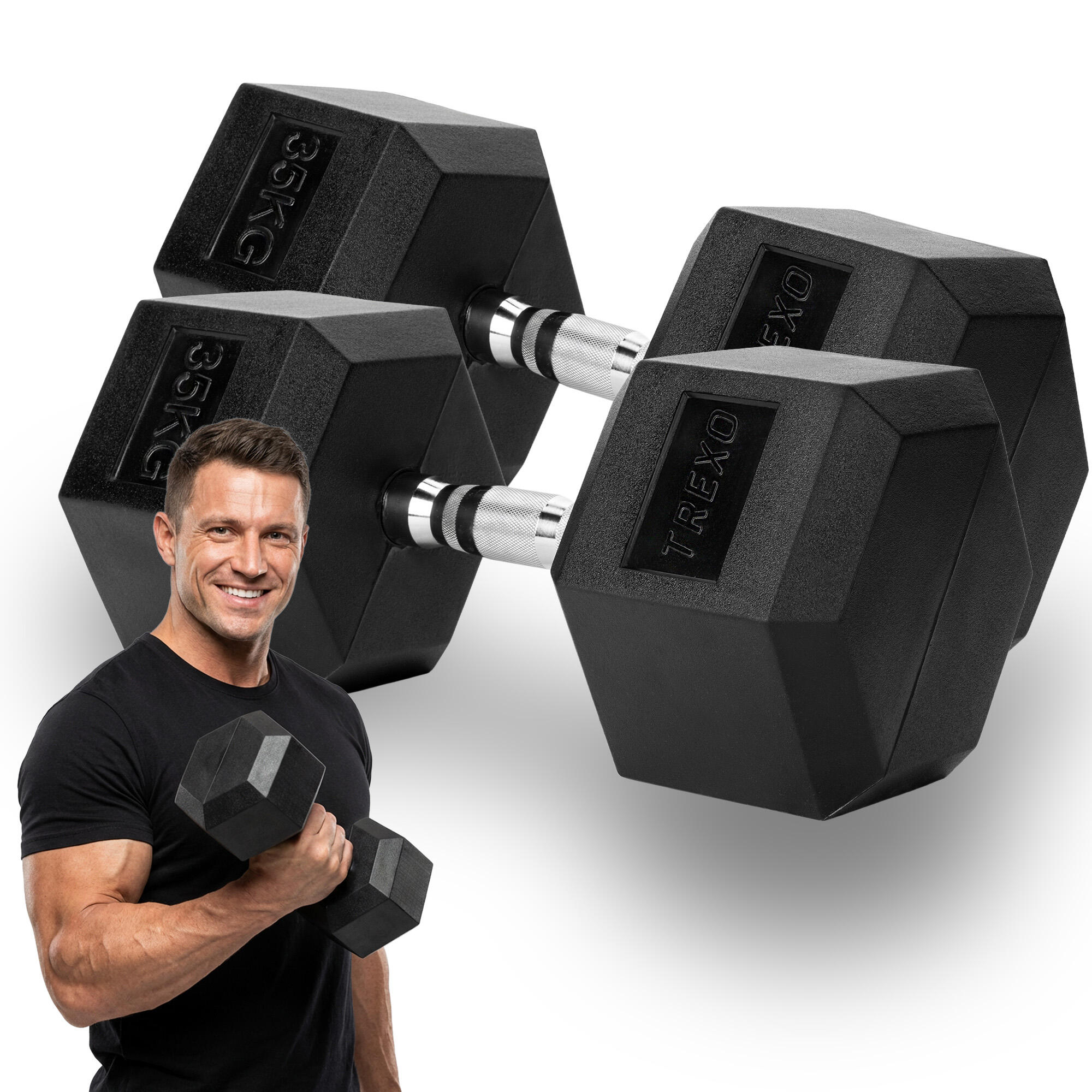 Hantel ogumowany XTREXO Hex 35 kg