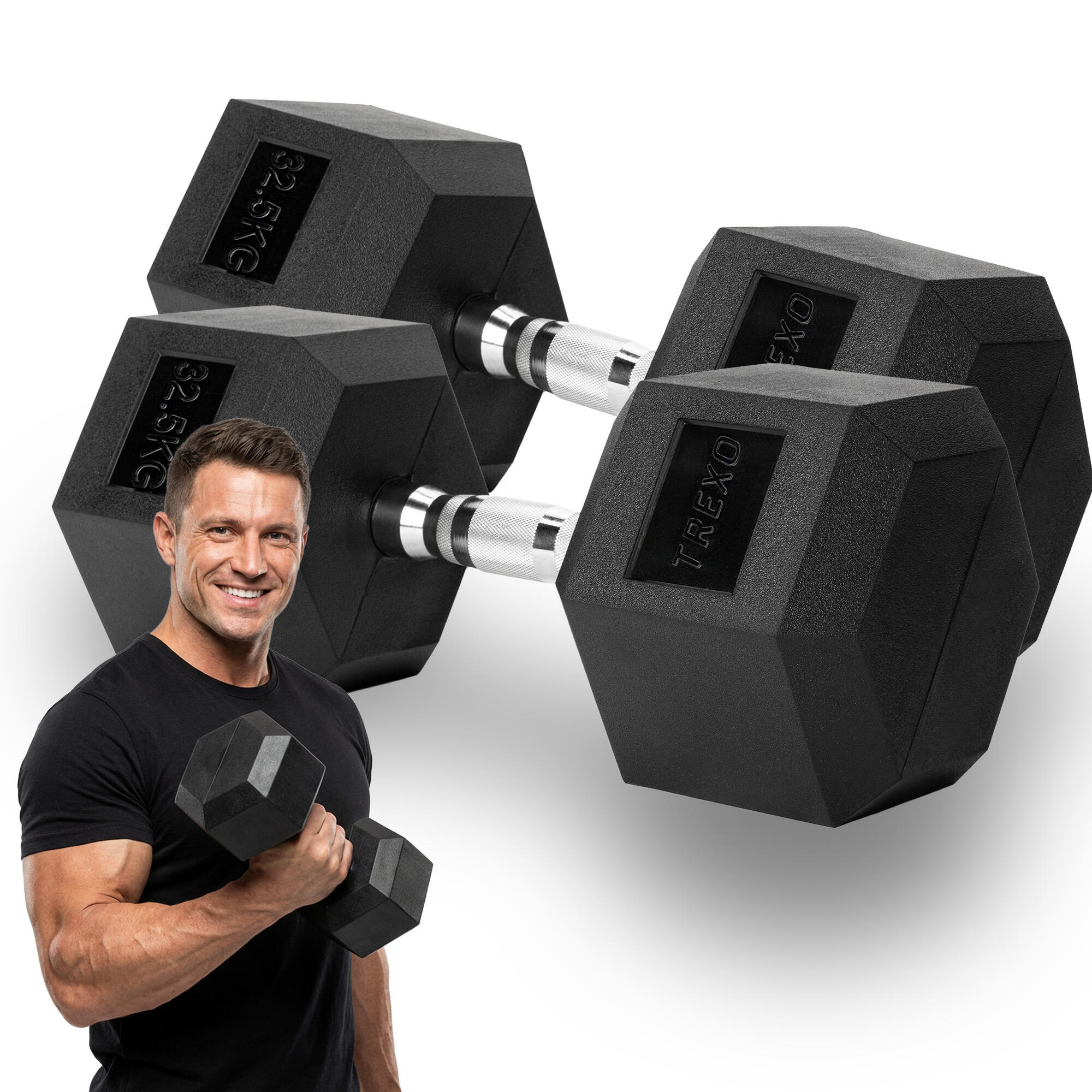 Hantel ogumowany XTREXO Hex 32.5 kg