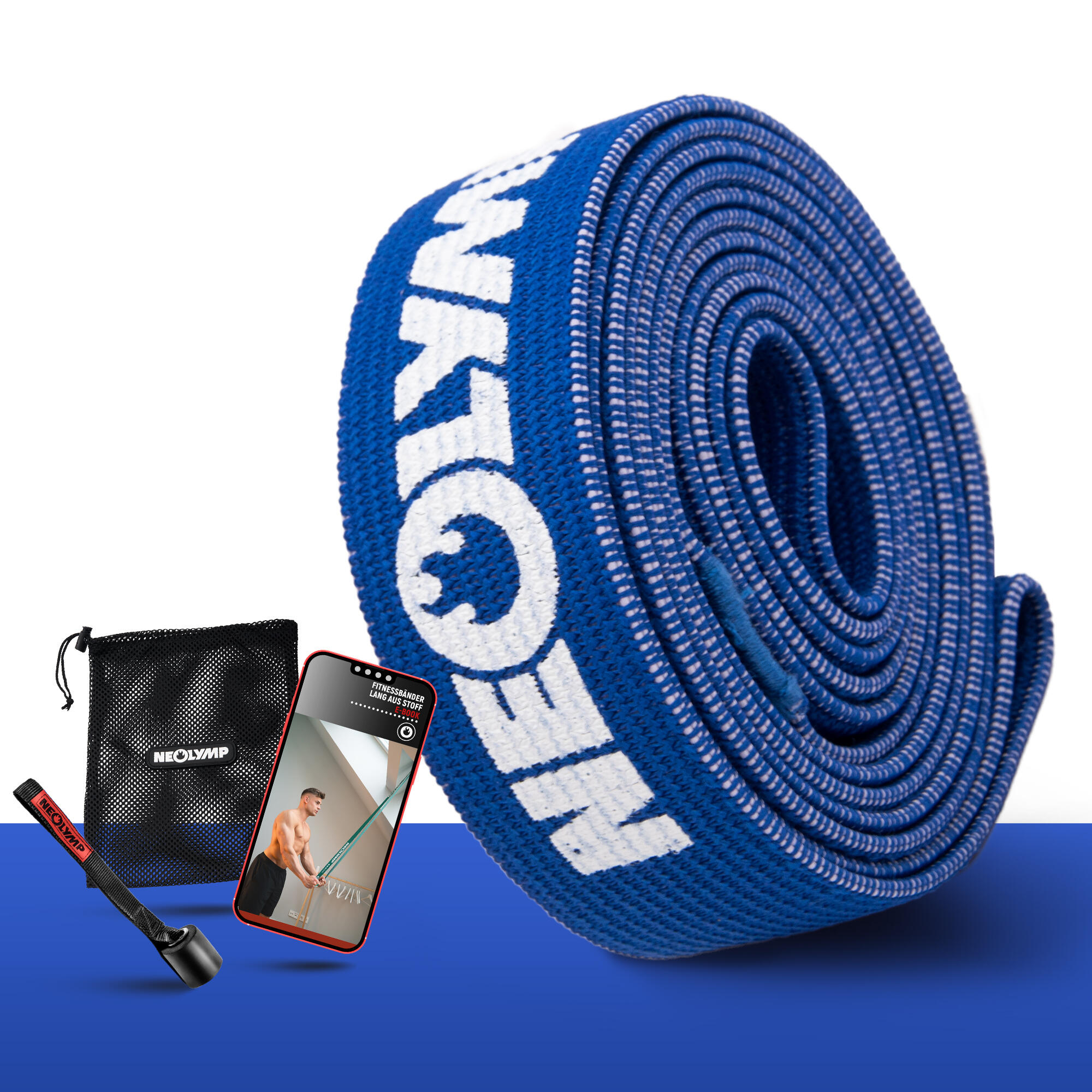 Długie taśmy fitness z tkaniny – poziom oporu 4, taśmy treningowe z torbą