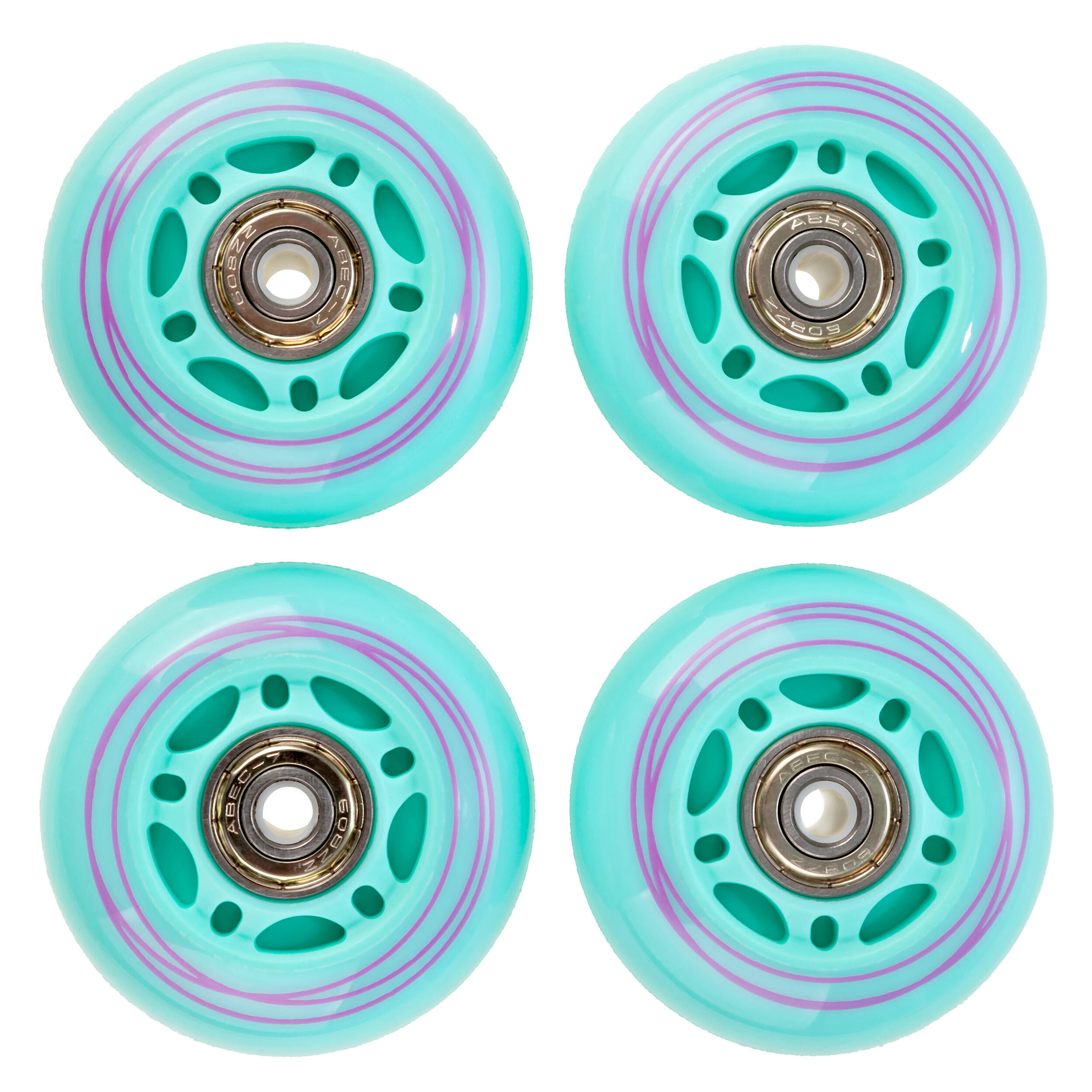 4x Świecące kółka LED + łożyska do rolek Raven Loret Mint 64mm PU