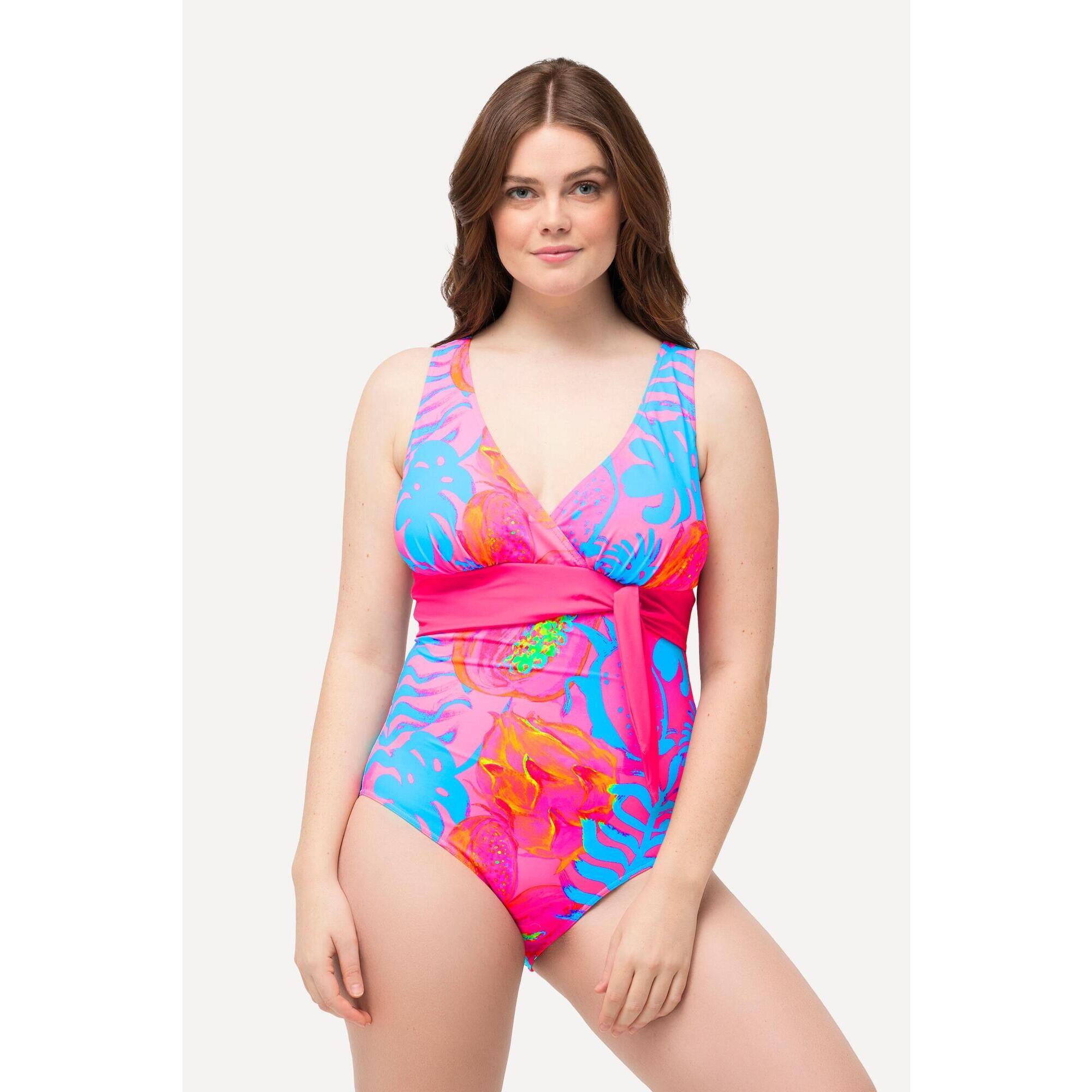 Damski Kostium kąpielowy neonowy nadruk ozdobna tasiemka miękkie miseczki