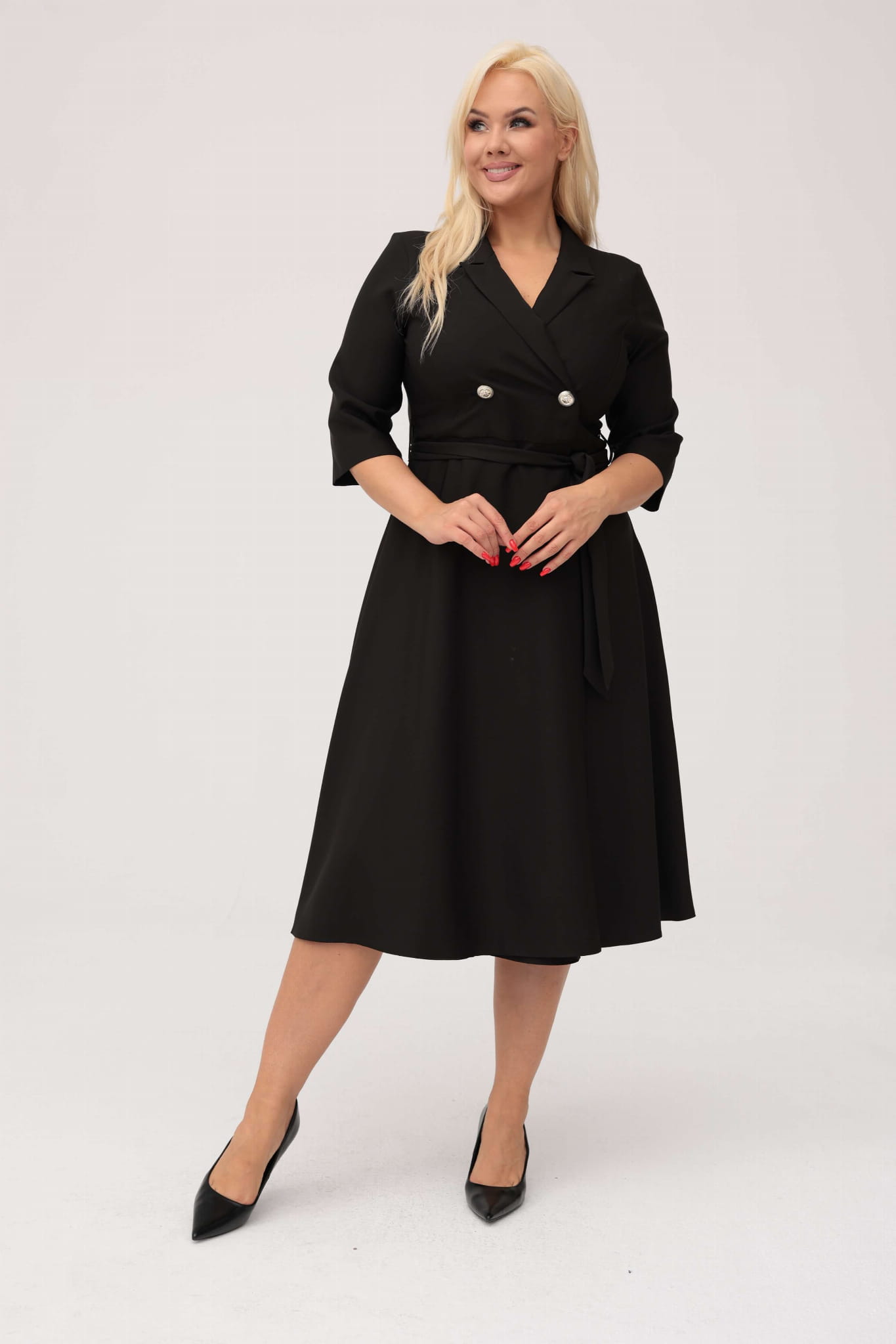 Elegancka czarna żakietowa sukienka Marietta XXL OVERSIZE JESIEŃ