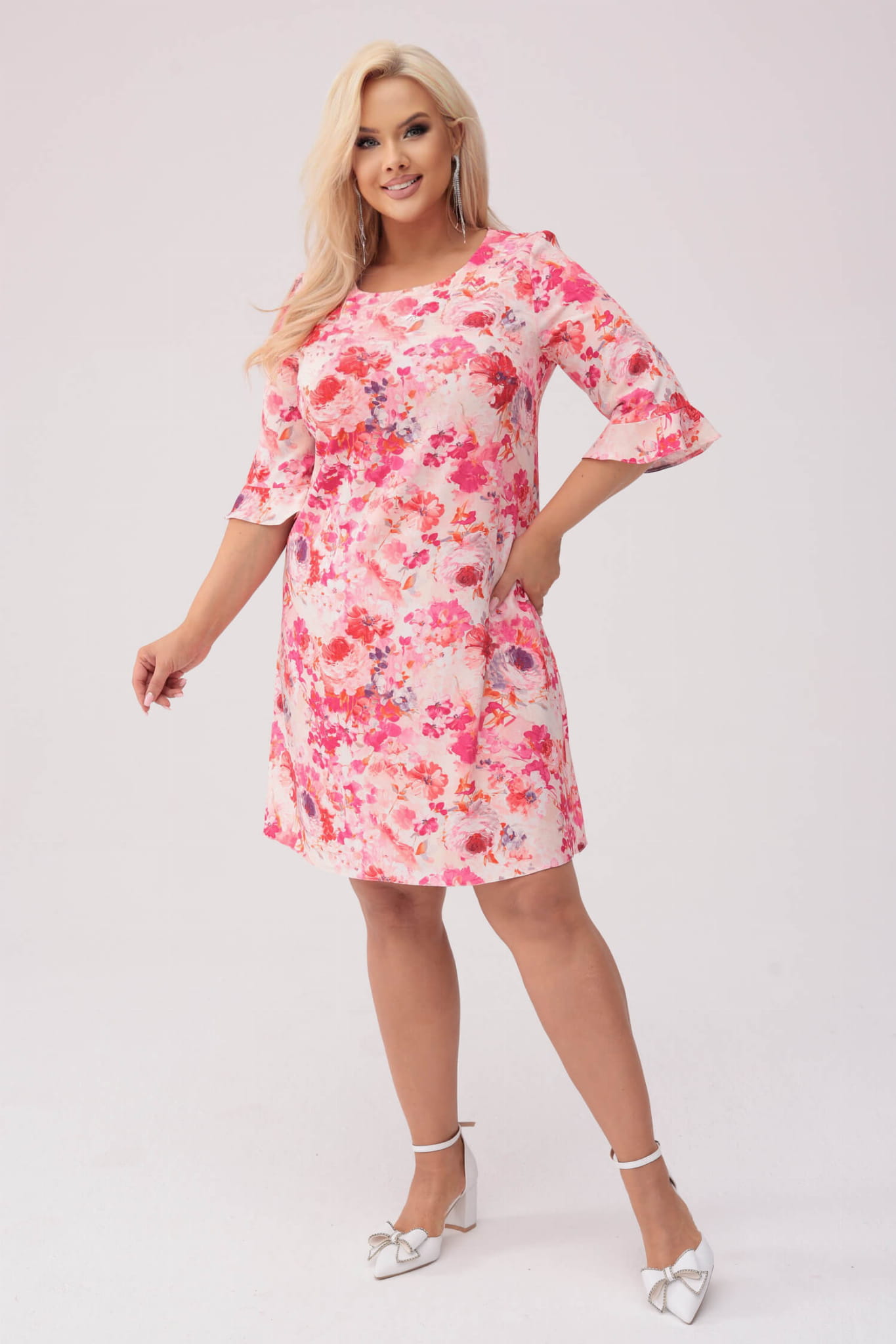 Trapezowa sukienka Ella - Kwiatowa Elegancja PLUS SIZE XXL OVERSIZE WIOSNA