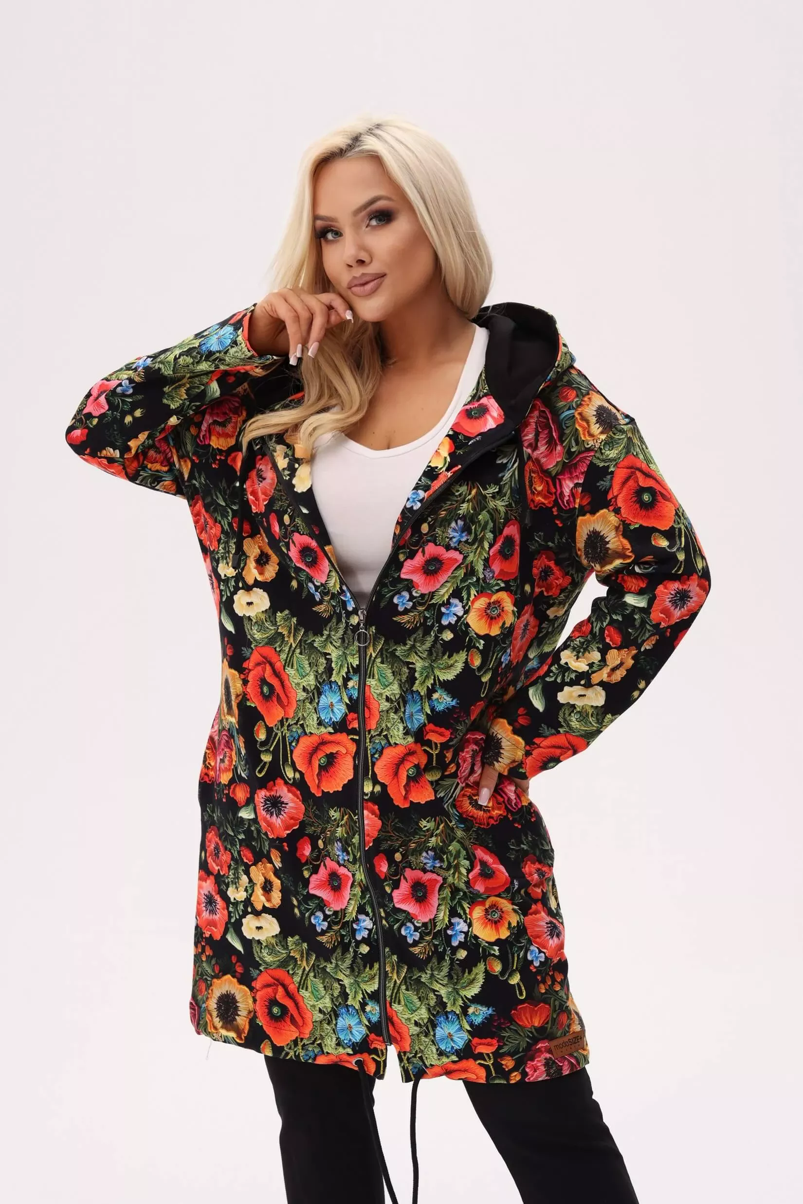 Bluza z kapturem MAKOVSKA - print w maki na czarnym tle PLUS SIZE XXL OVERSIZE JESIEŃ