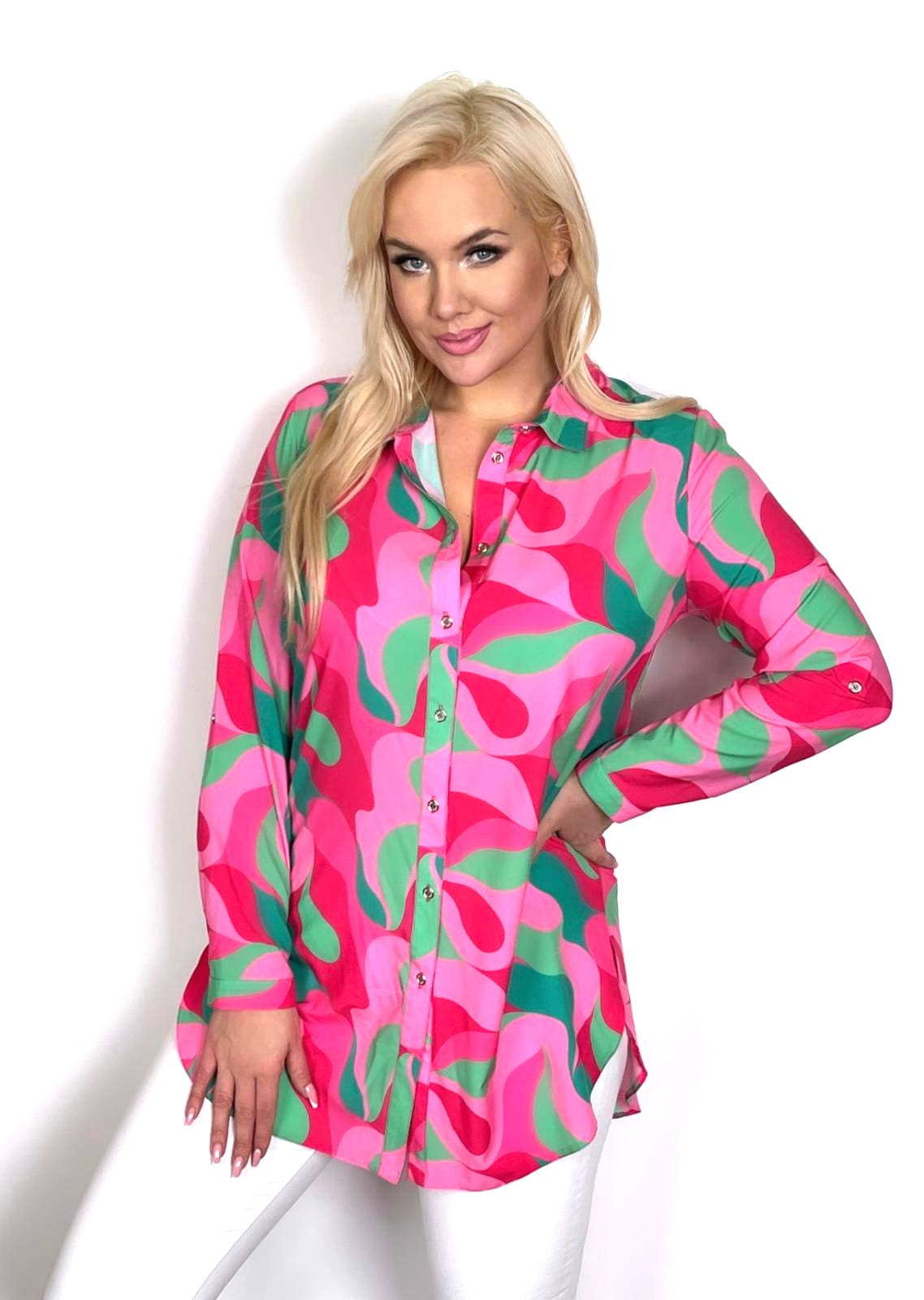 Elegancka zapinana koszula w fantazyjny wzór PLUS SIZE XXL