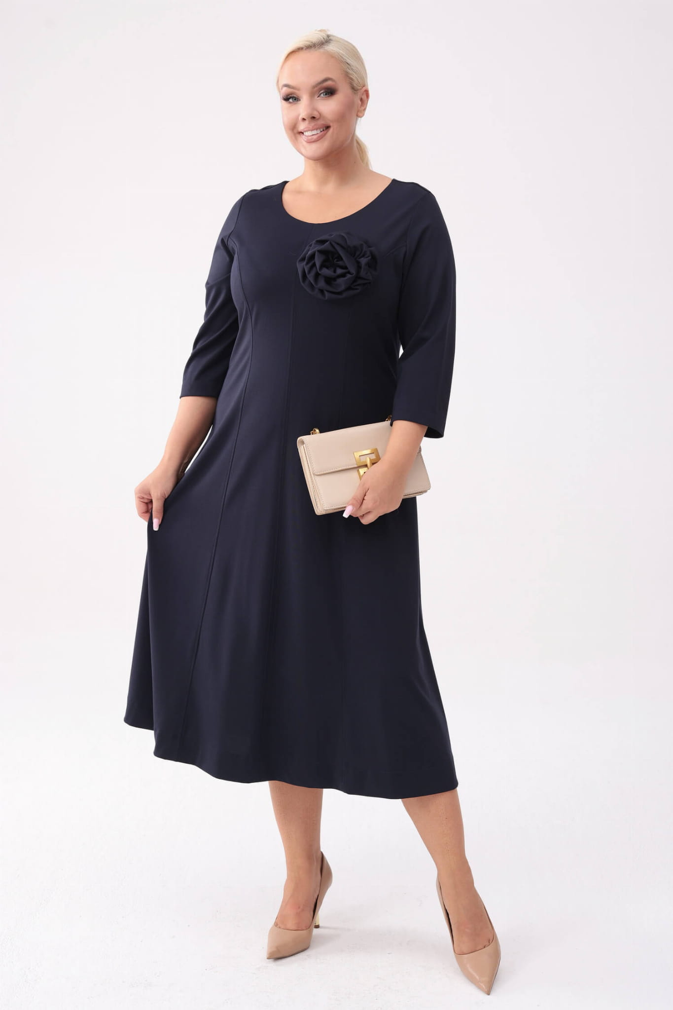 Granatowa sukienka Eliza - klasyczna elegancja z nowoczesnym akcentem PLUS SIZE XXL OVERSIZE JESIEŃ