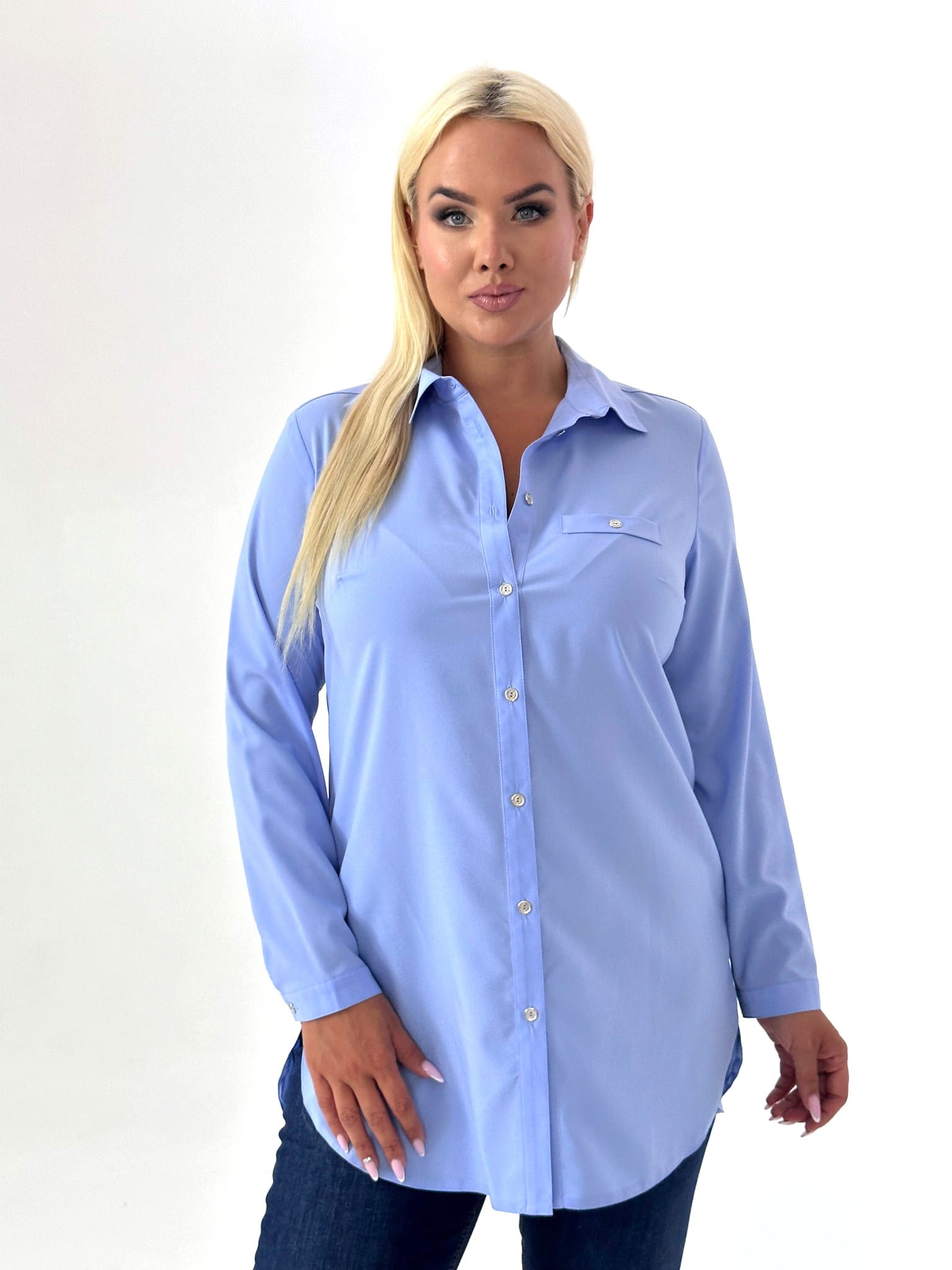 Elegancka błękitna koszula z kołnierzykiem PLUS SIZE XXL