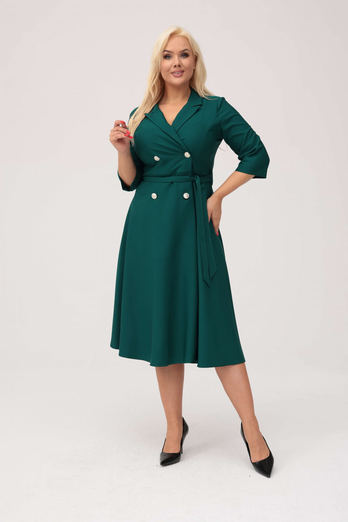 Elegancka żakietowa sukienka Marietta w kolorze butelkowej zieleni XXL OVERSIZE JESIEŃ