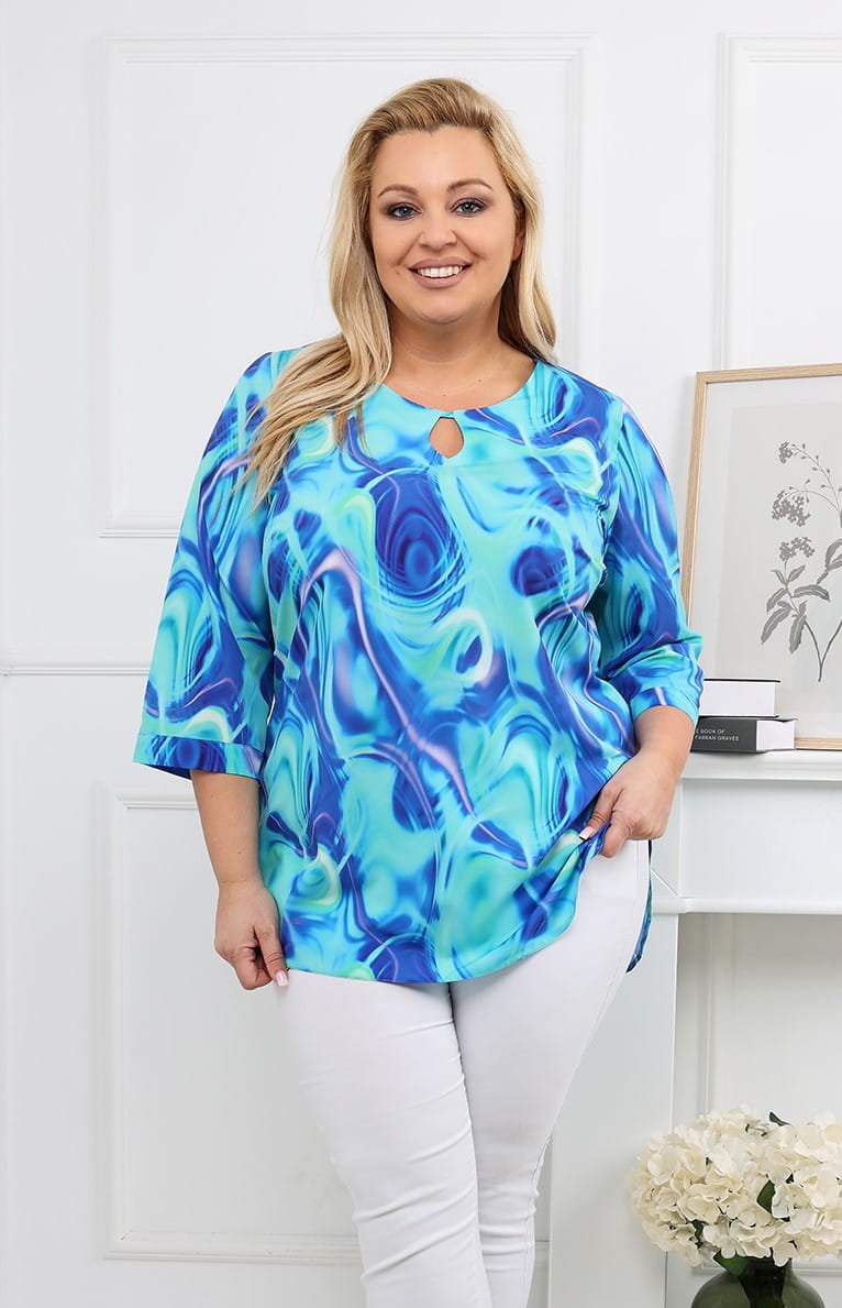 Tunika rękaw 3/4 w ponadczasowym granatowo-błękitnym wzorze PLUS SIZE XXL