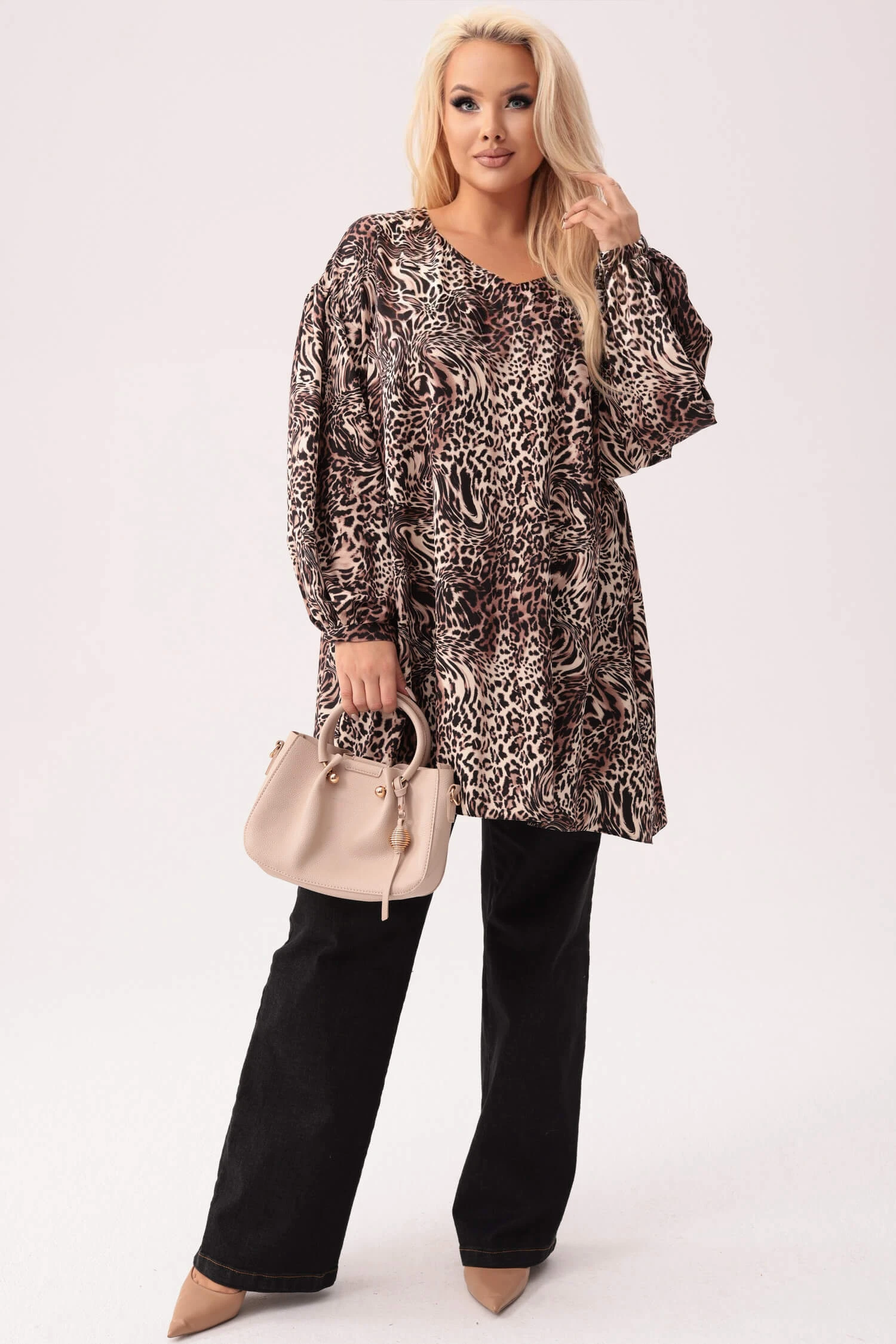 Oversize'owa tunika Amalia w print panterki PLUS SIZE XXL JESIEŃ