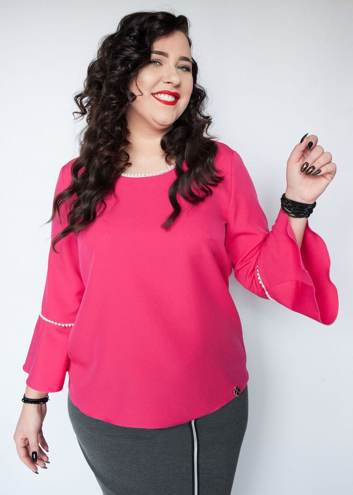 Amarantowa bluzka Ida koraliki OVERSIZE MODA XXL PLUS SIZE