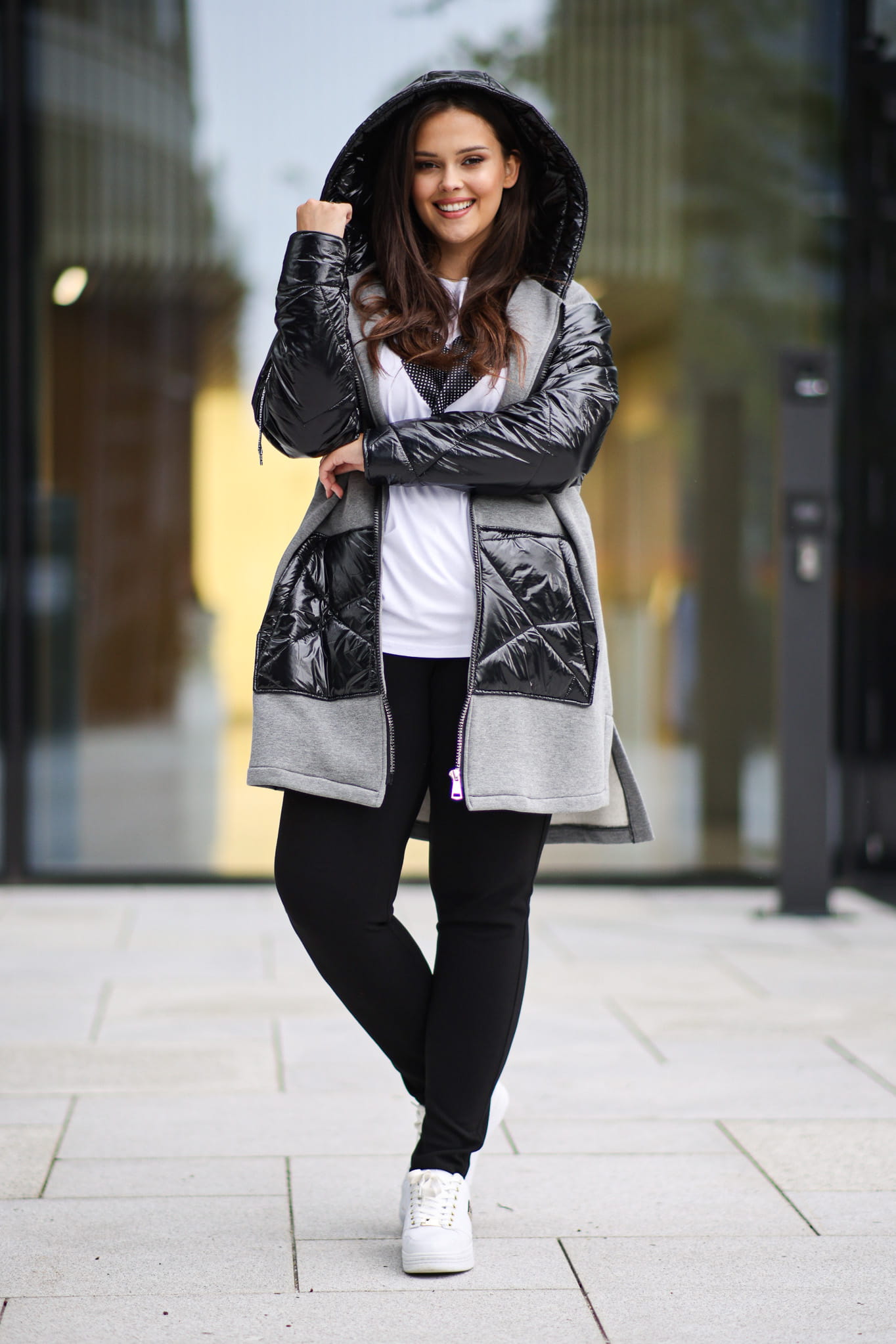 Grafitowa bluza Helen pikowany rękaw XXL OVERSIZE JESIEŃ