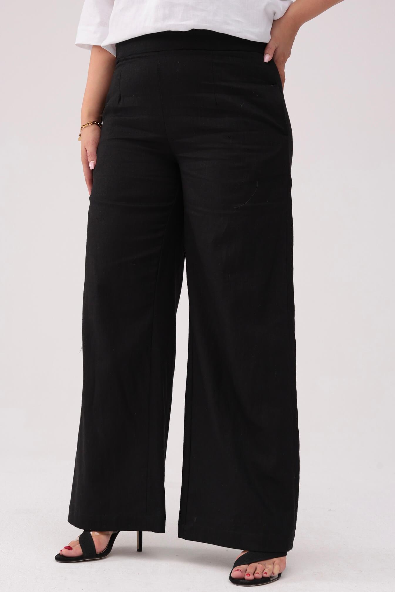 Spodnie z lnu w czarnym kolorze z szerokimi nogawkami PLUS SIZE OVERSIZE XXL