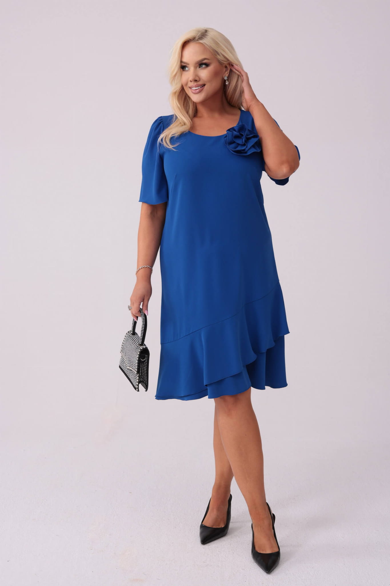 Elegancka szafirowa sukienka Evelyn na wesele PLUS SIZE XXL JESIEŃ