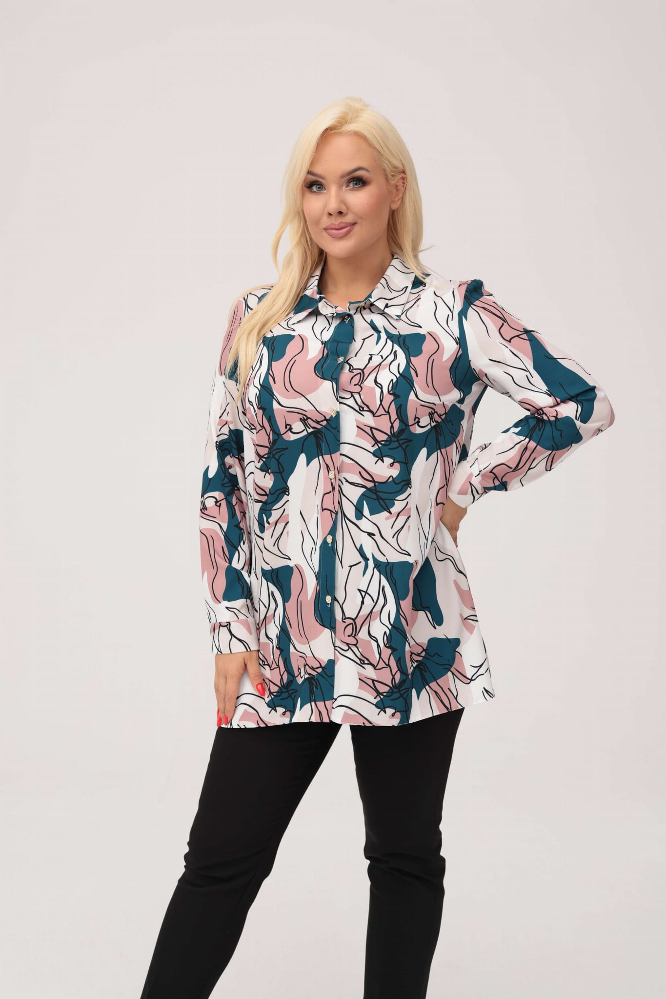 Elegancka koszula Gaja w wielokolorowy print XXL OVERSIZE JESIEŃ ZIMA