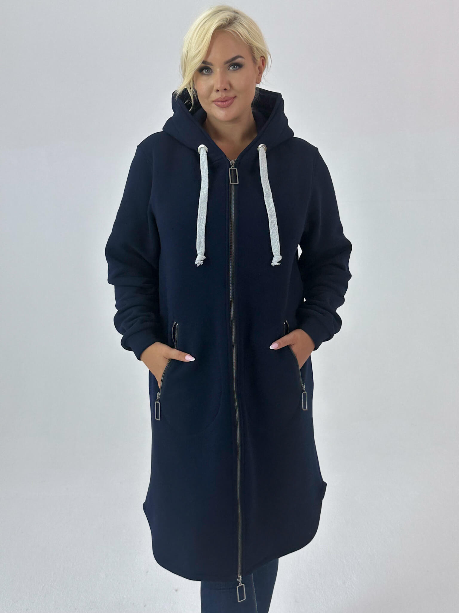 Ciepła dresowa płaszczo-bluza Daria w granatowym kolorze XXL OVERSIZE JESIEŃ